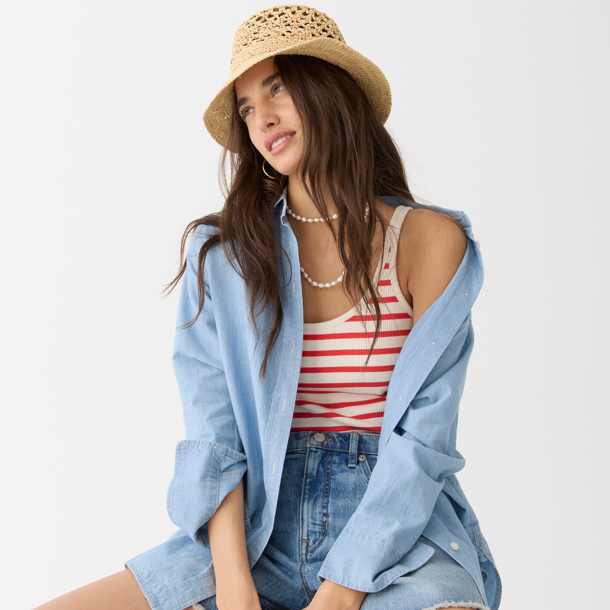 Open-weave packable straw hat