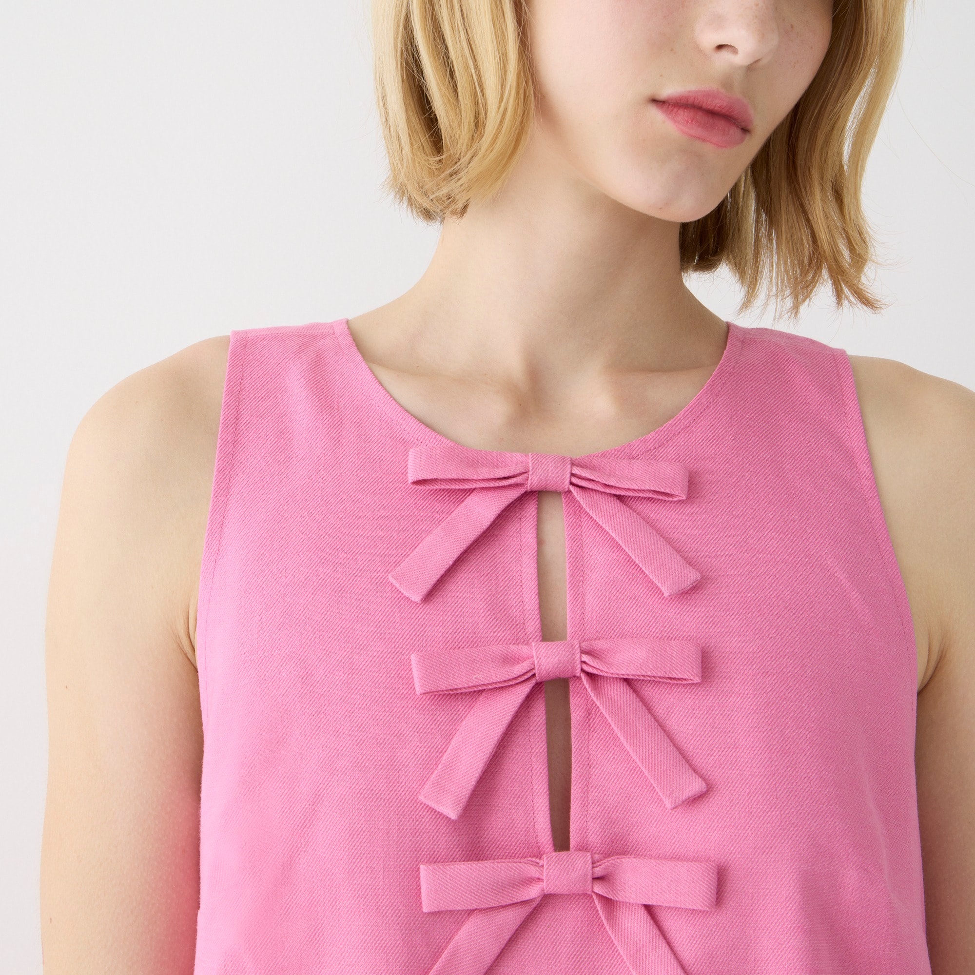 Bow-front shift dress in stretch linen blend
