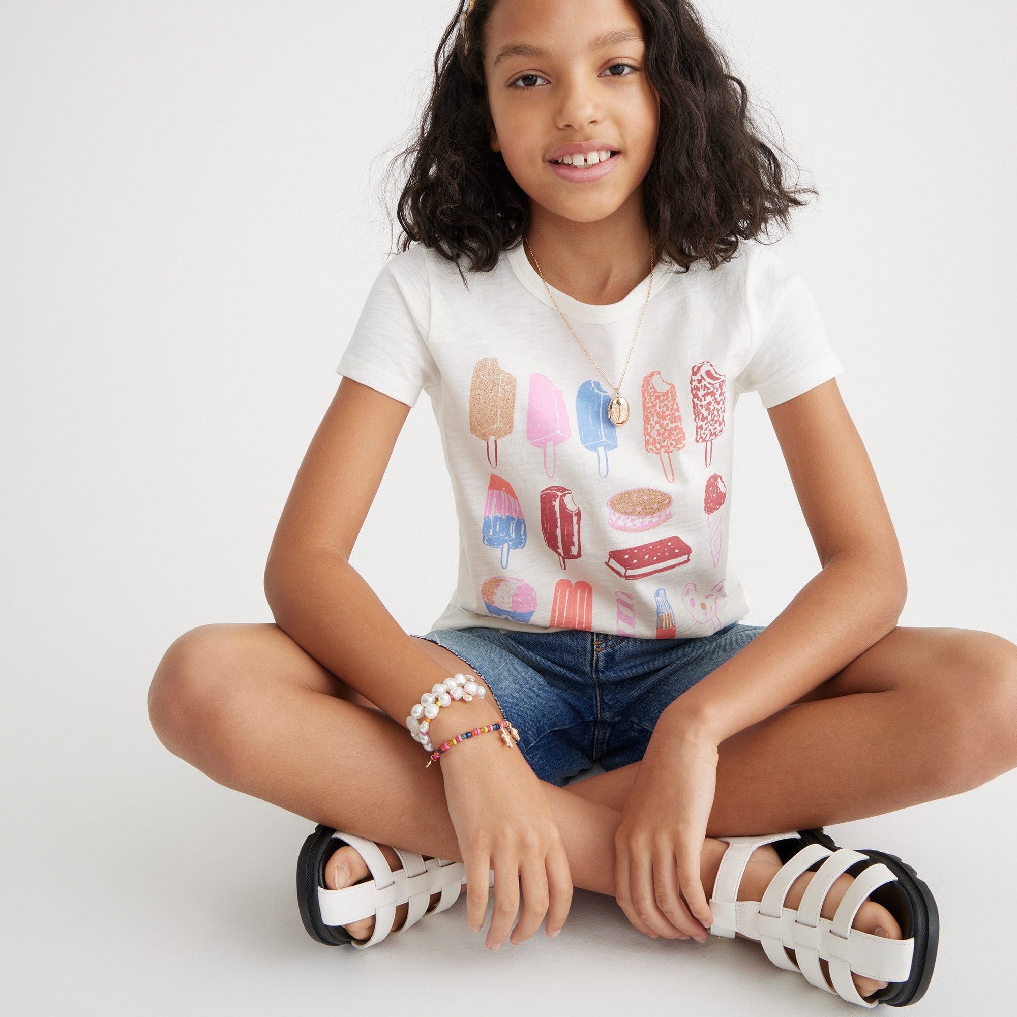 Girls' short-sleeve ice cream graphic T-shirt
