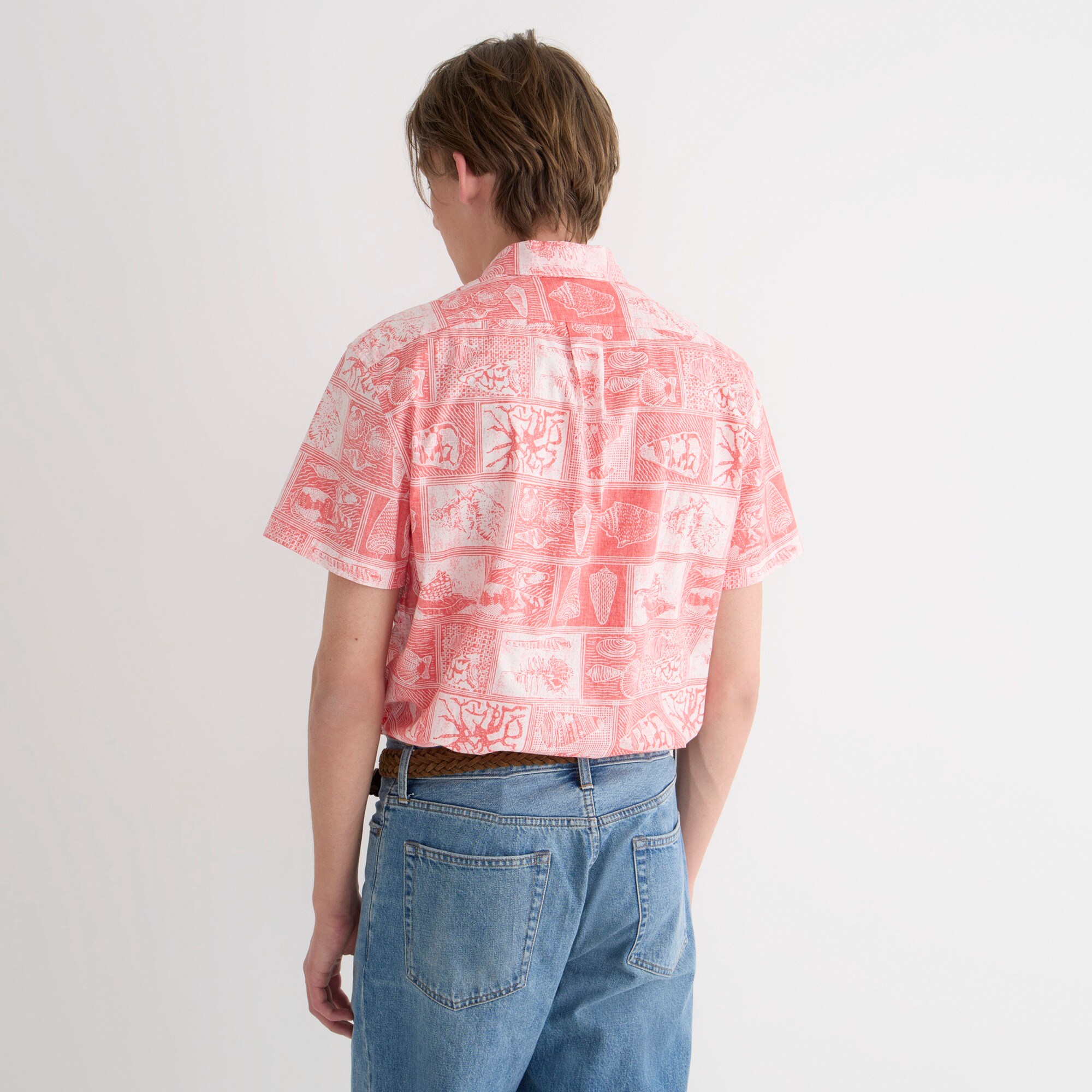 Wallace & Barnes short-sleeve slub cotton popover shirt in print