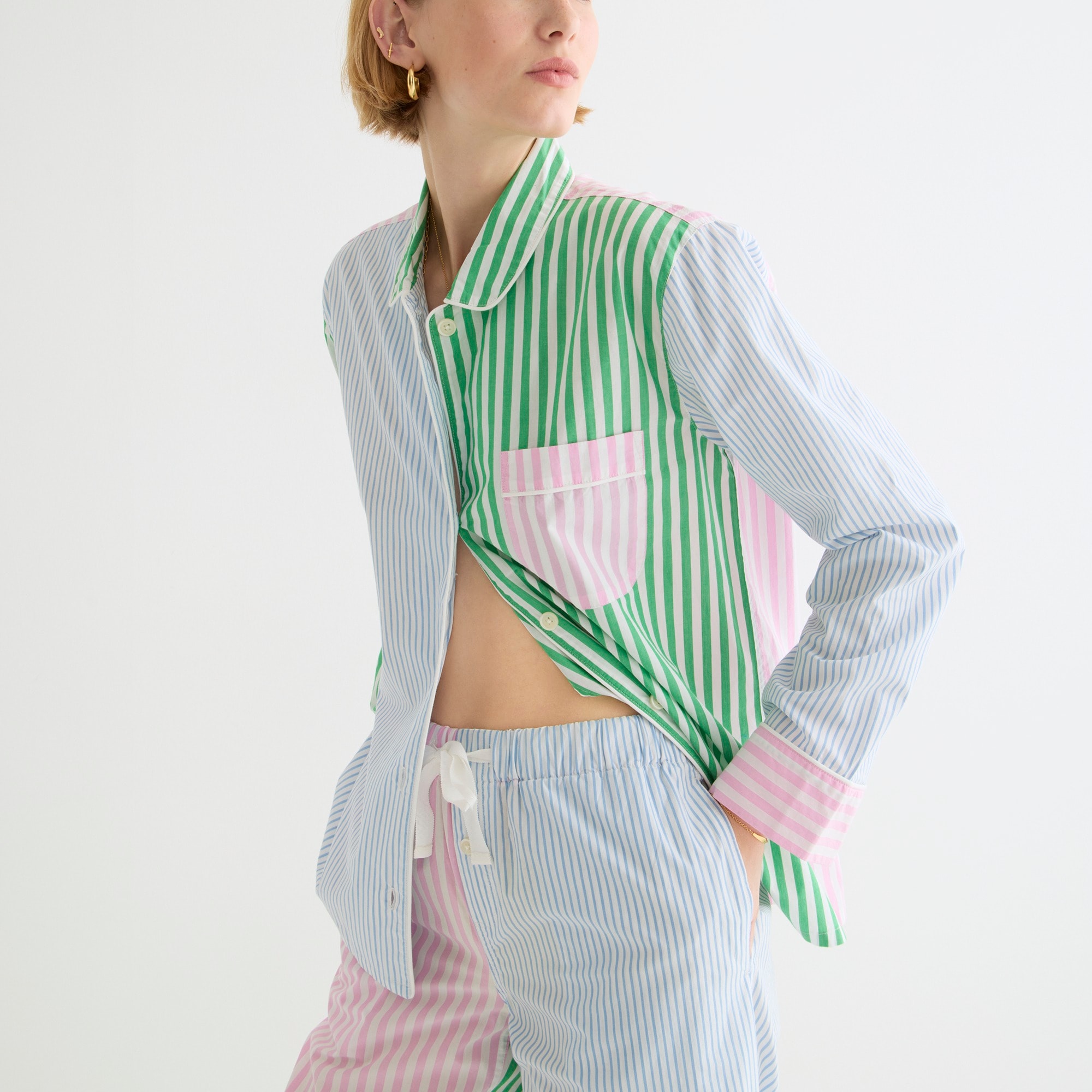 Long-sleeve cotton poplin pajama set in cocktail stripe