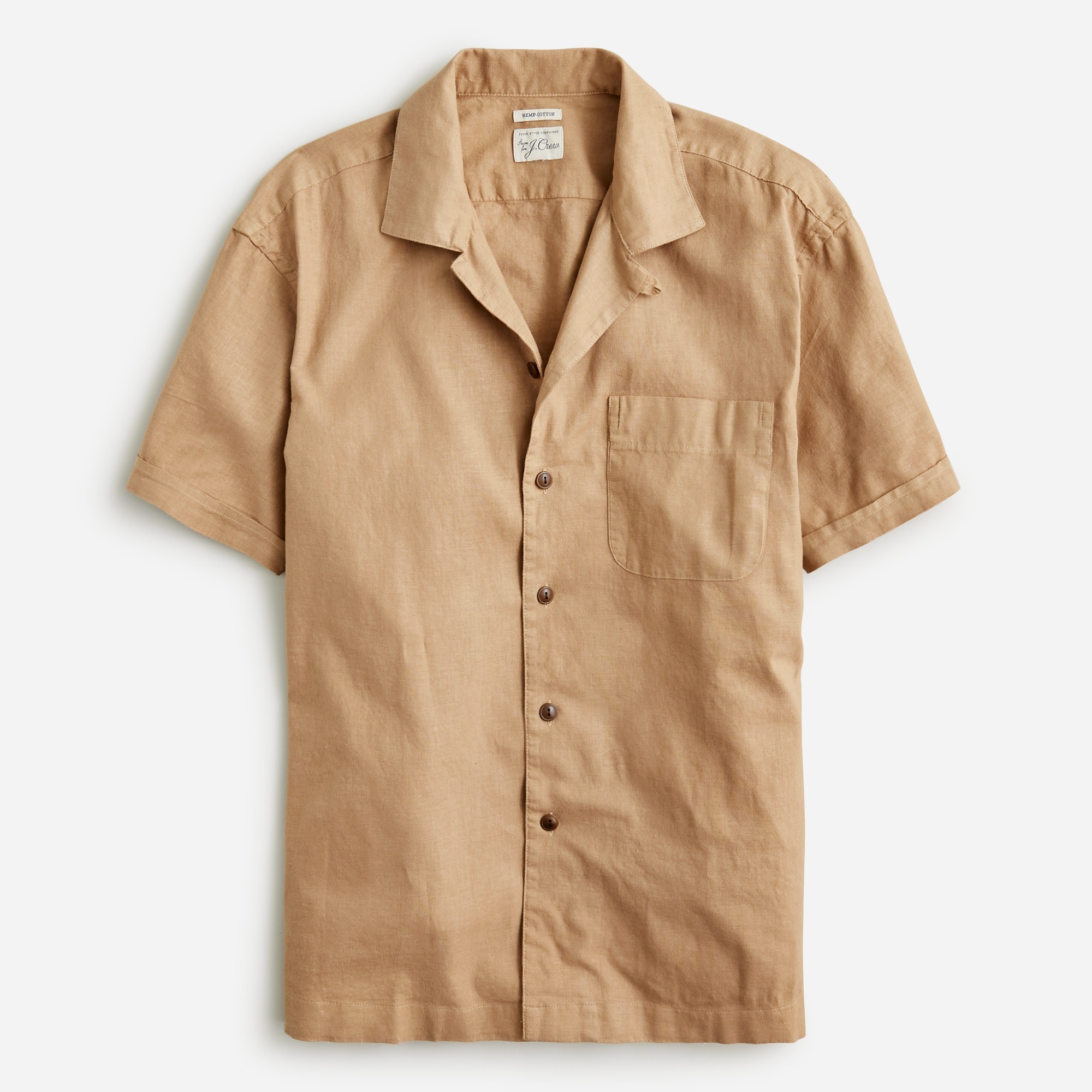 Hemp-cotton-blend camp-collar shirt