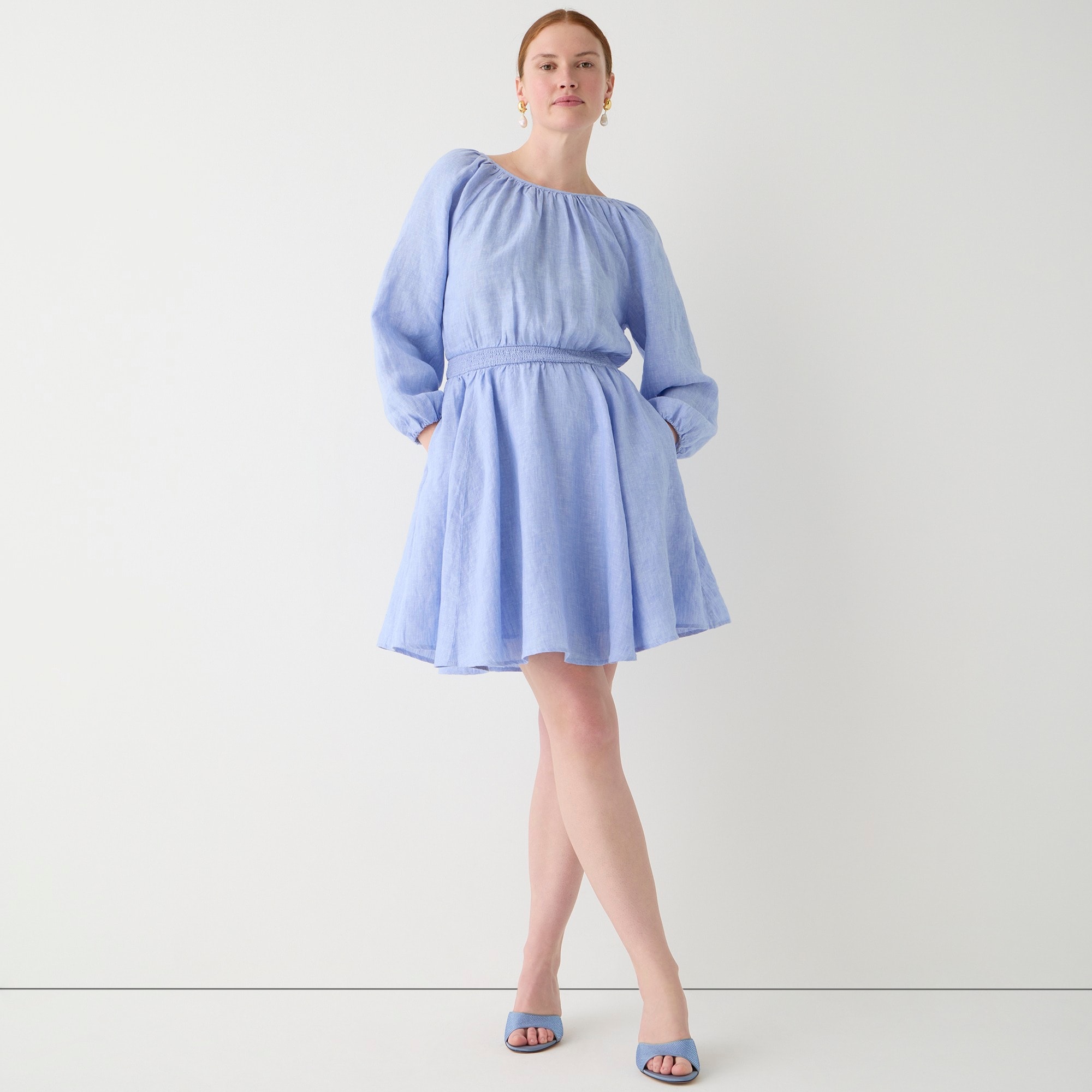 Palermo smocked-waist mini dress in linen
