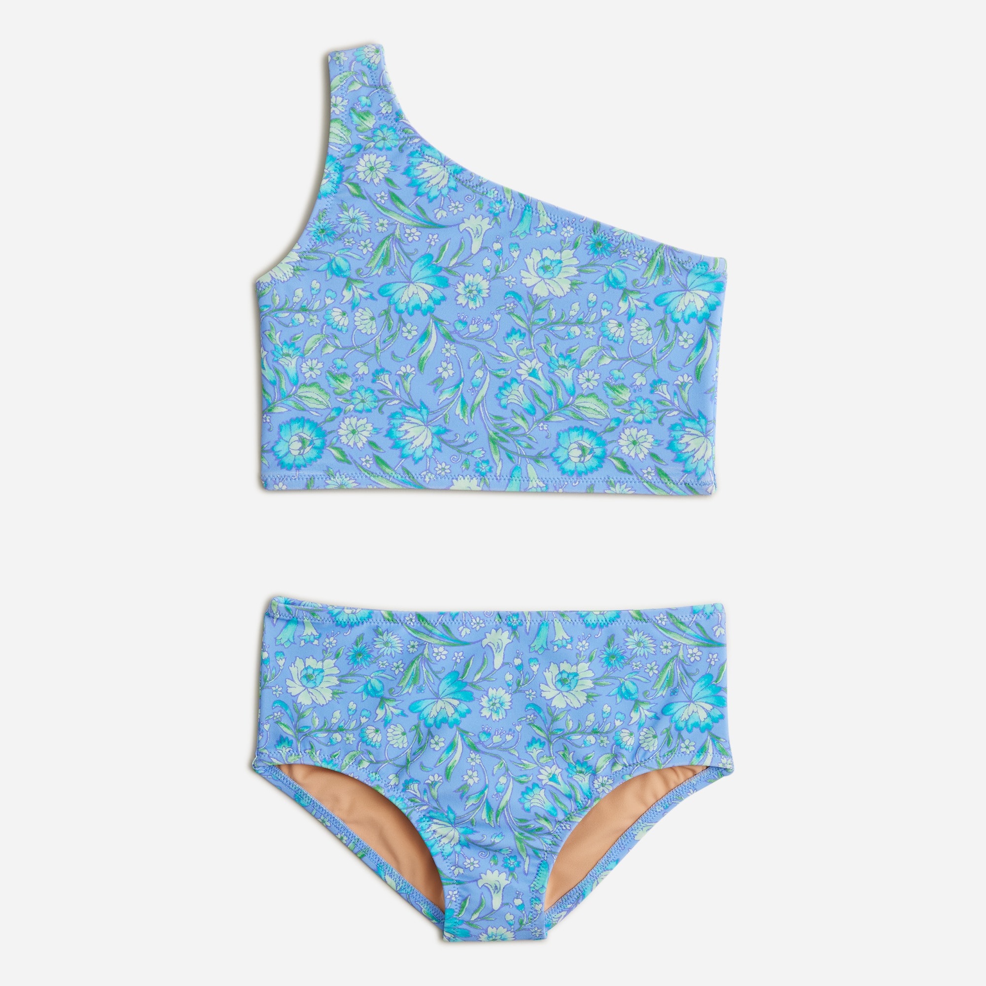 Girls' one-shoulder two-piece swimsuit with UPF 50+
