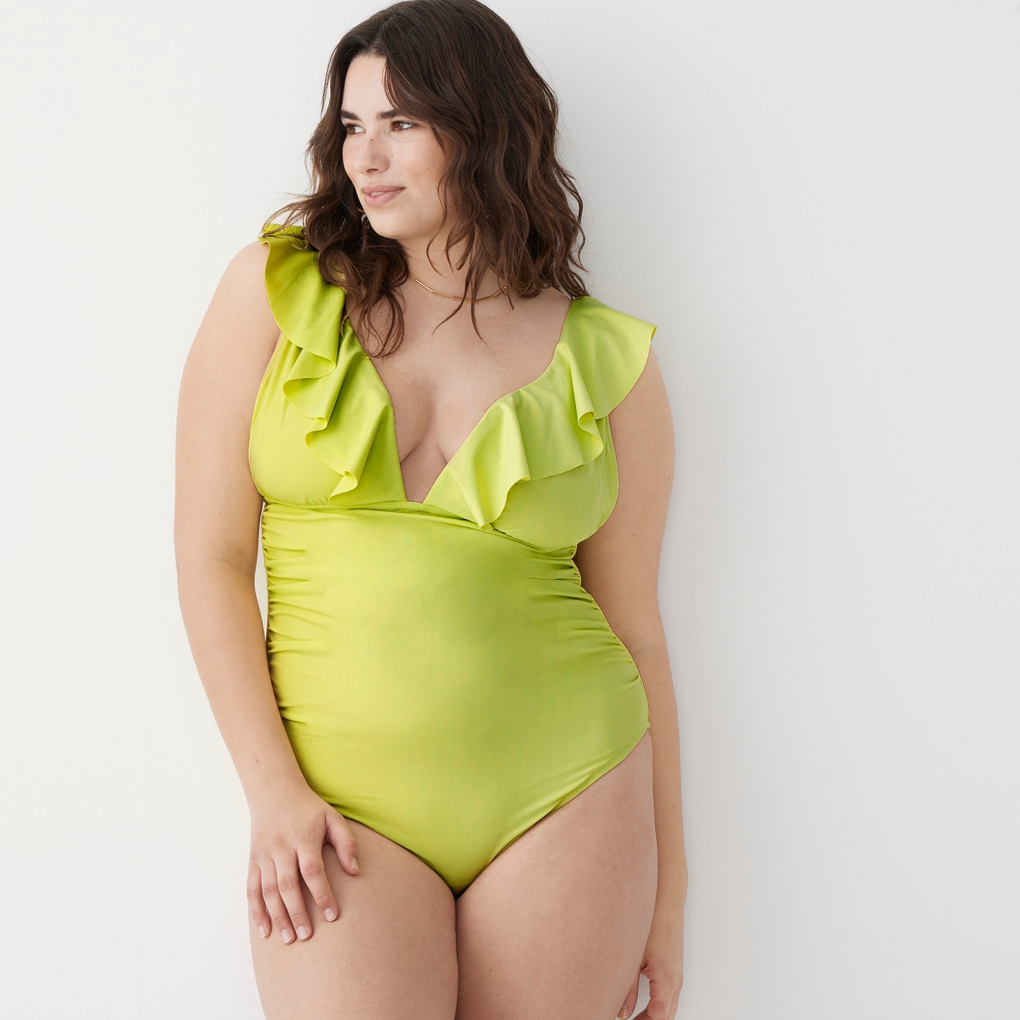 Ruffle V-neck ruched one-piece swimsuit