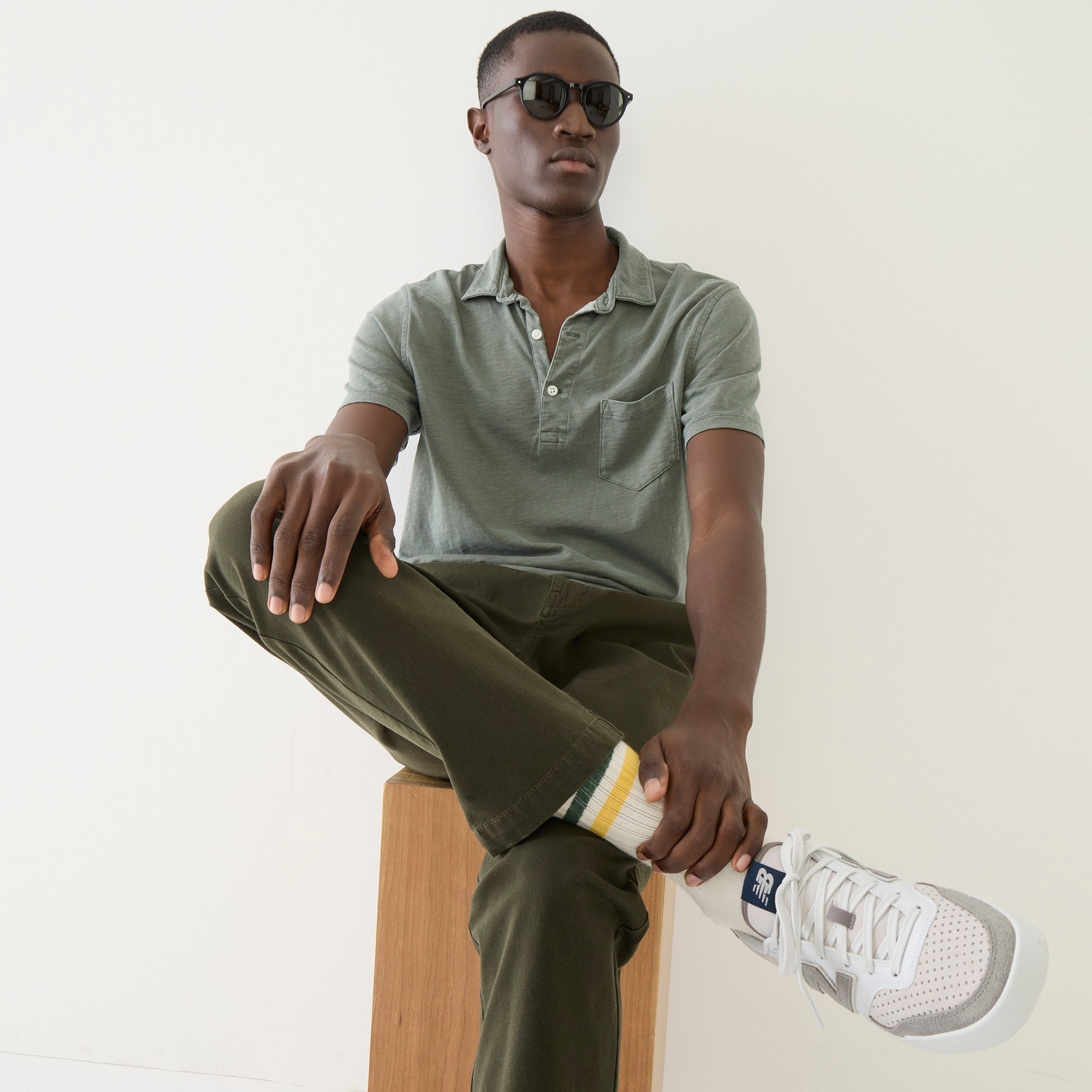 Garment-dyed slub cotton pocket polo shirt