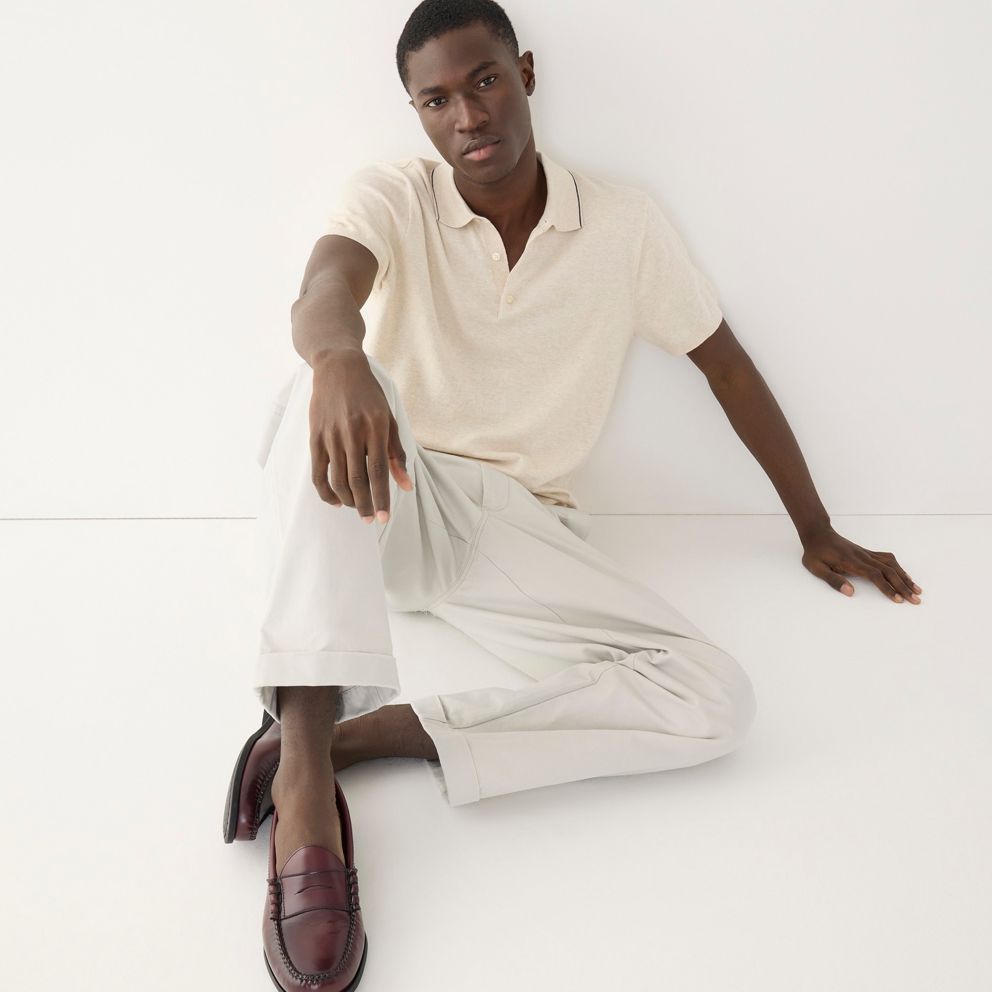 Short-sleeve heritage cotton tipped sweater-polo