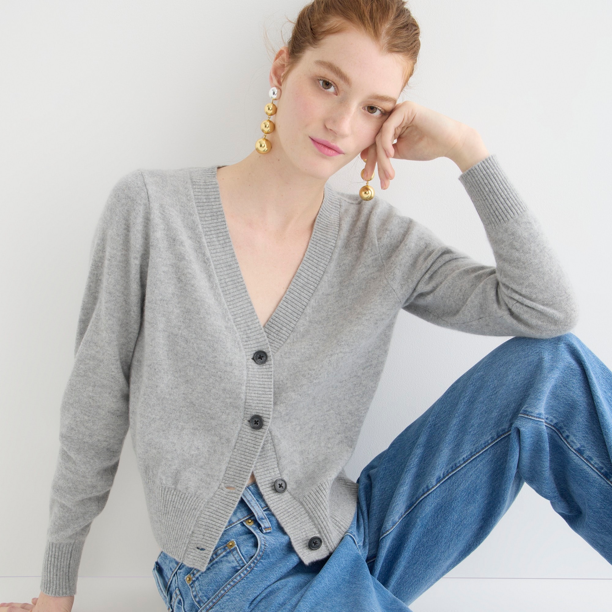 Cashmere cropped V-neck cardigan sweater