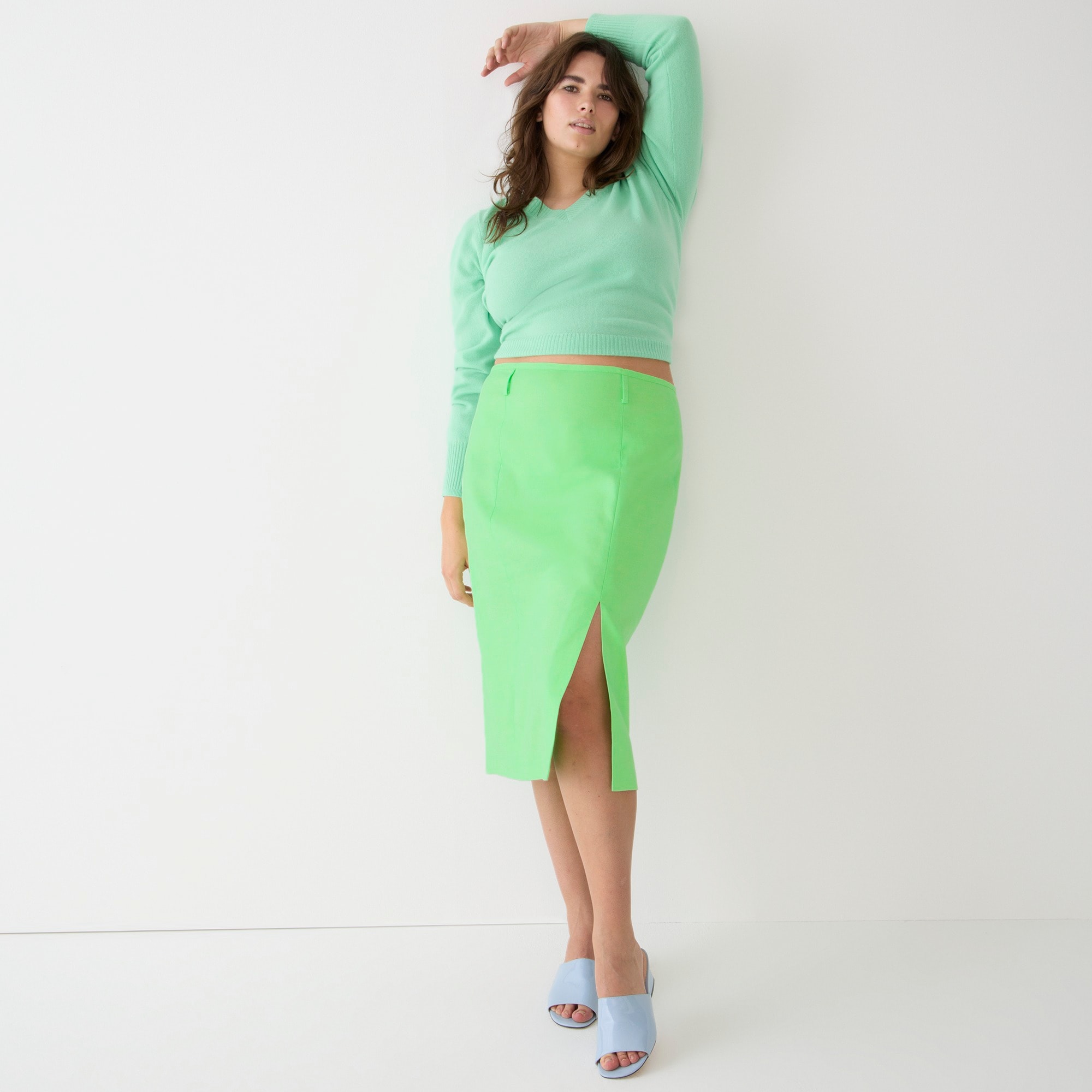Stretch linen-blend midi pencil skirt