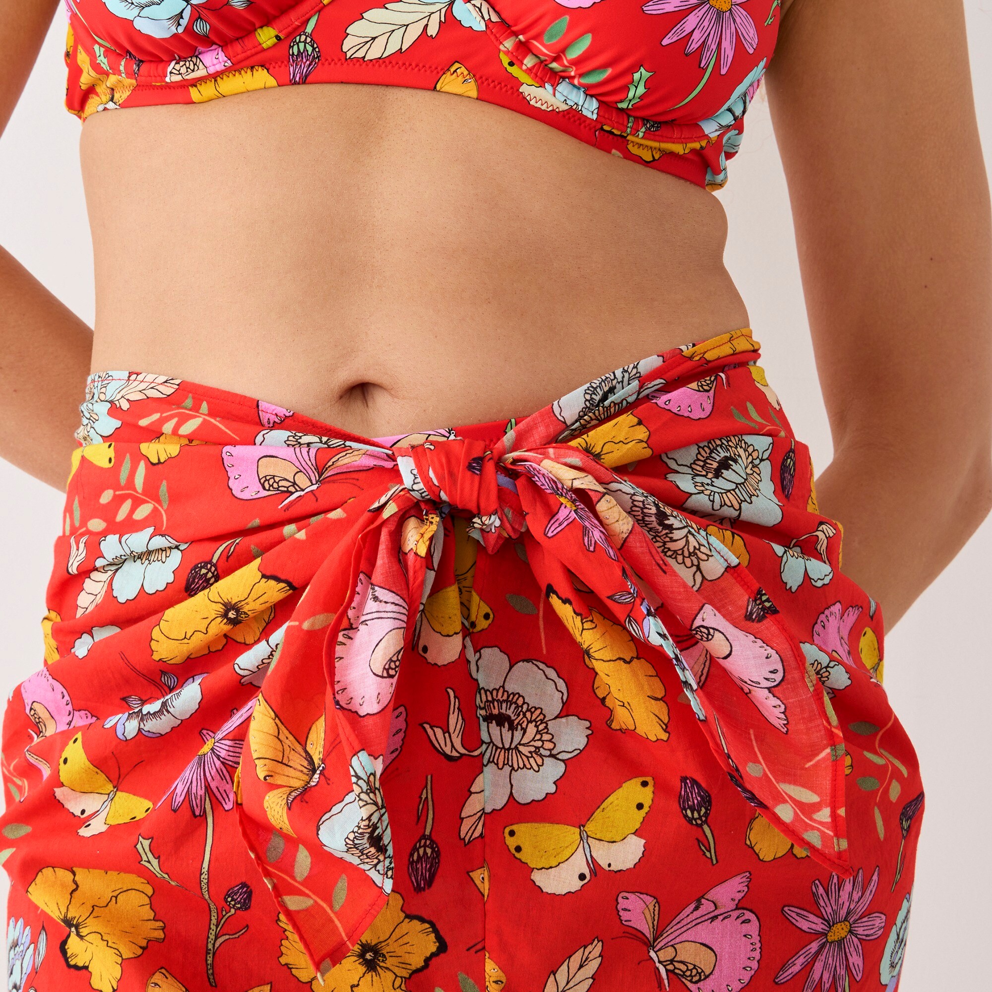 Dauphinette X J.Crew draped sarong in red blooms