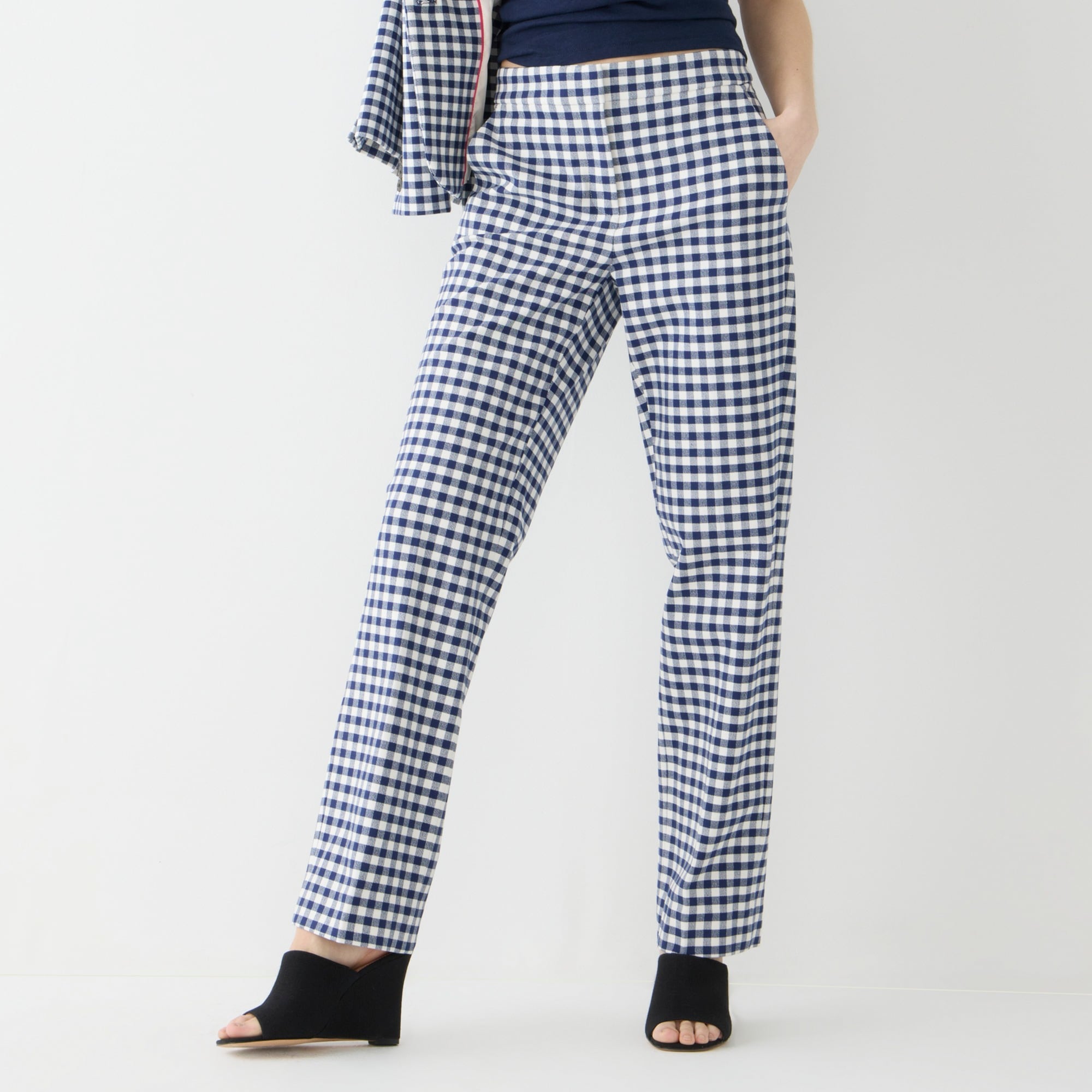 Kate straight-leg pant in gingham bi-stretch cotton blend