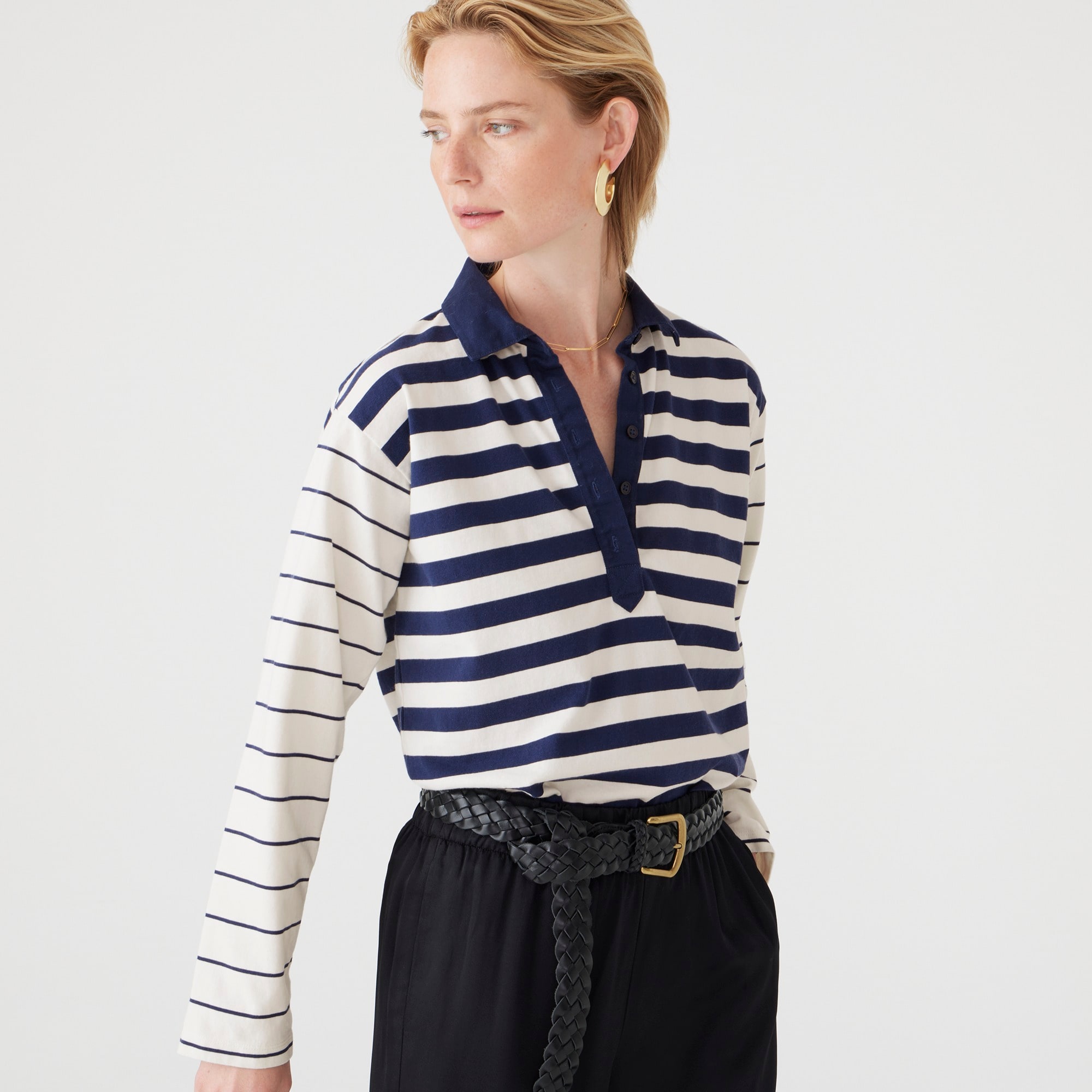 Long-sleeve polo shirt in stripe