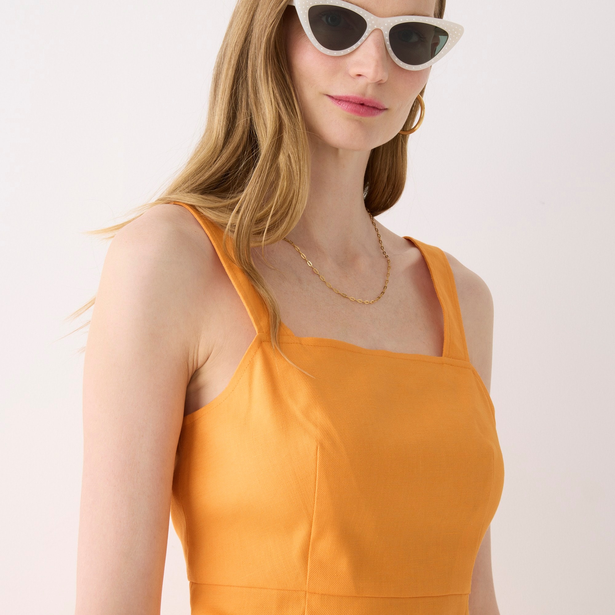 Squareneck A-line dress in stretch linen blend