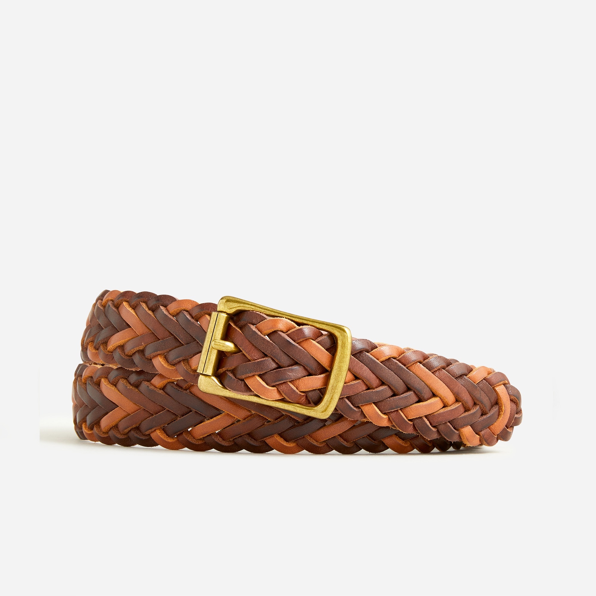 Roller-buckle braided Italian leather belt