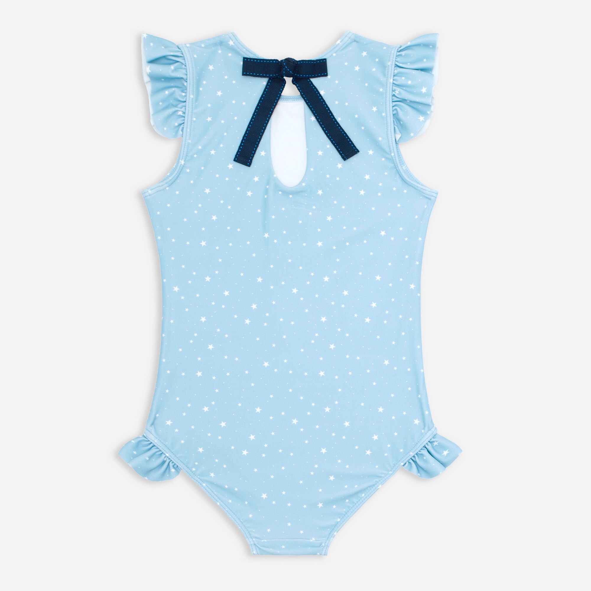 Girls' minnow ruffle-sleeve rash guard one-piece