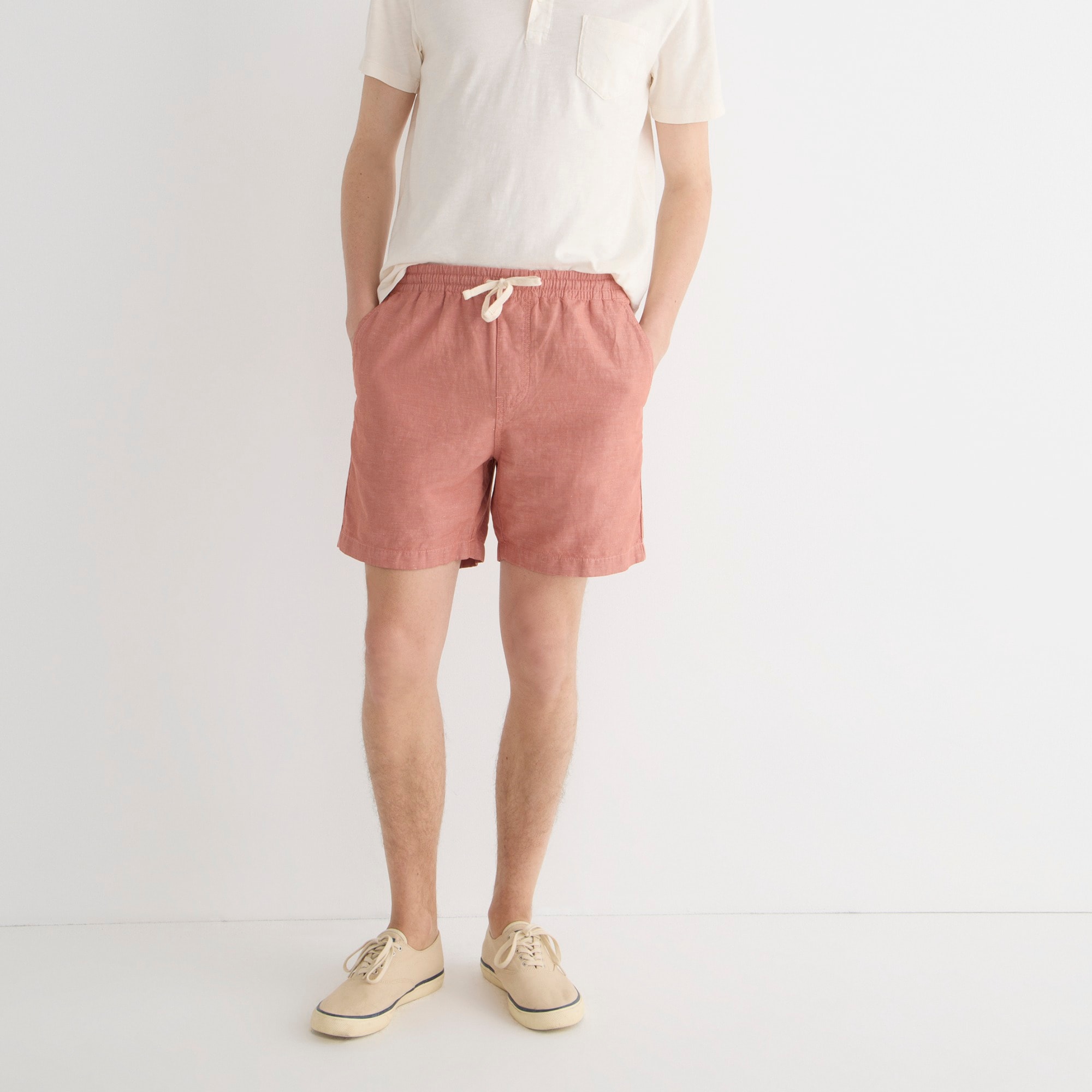 6" dock short in cotton-linen blend