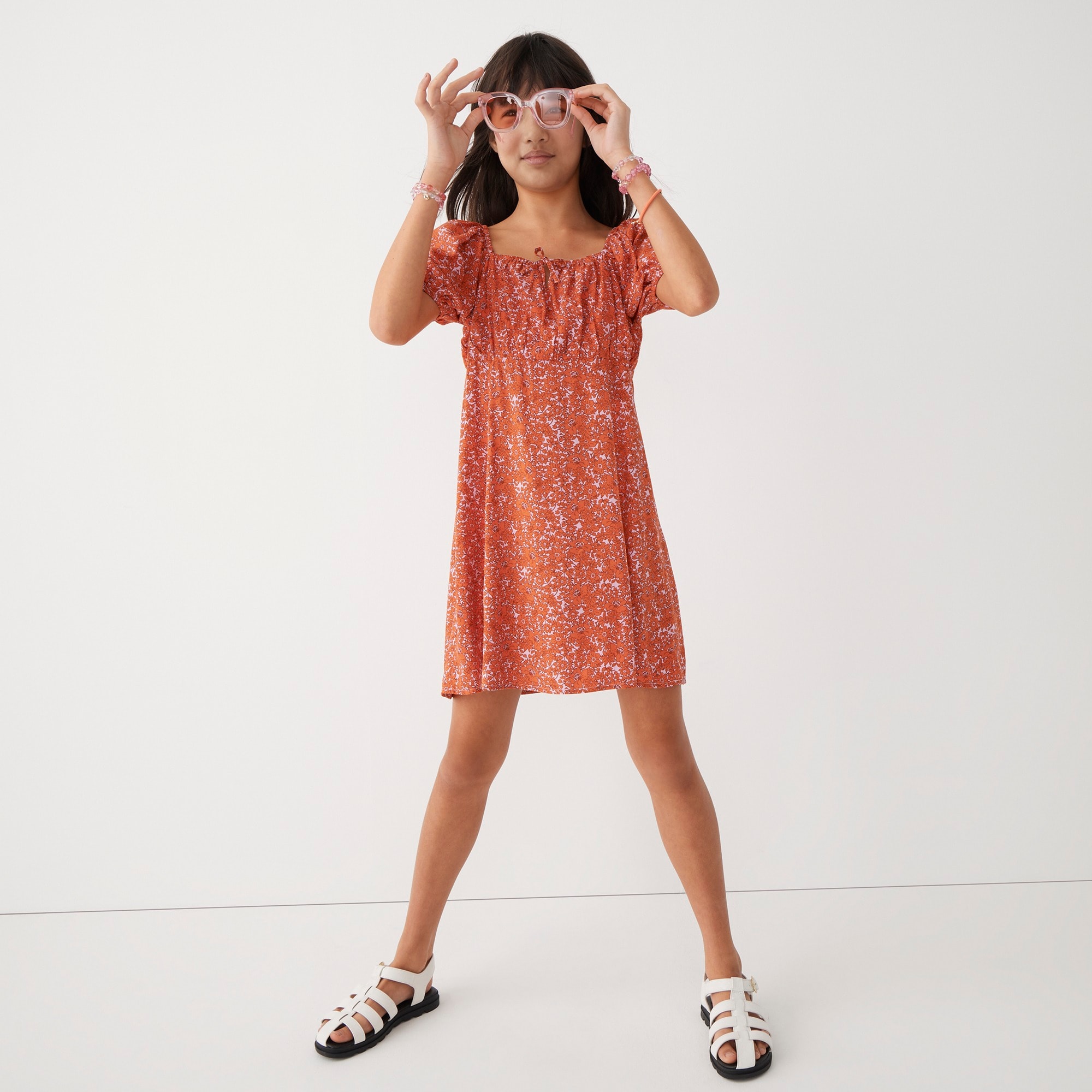 Girls' puff-sleeve mini dress in floral