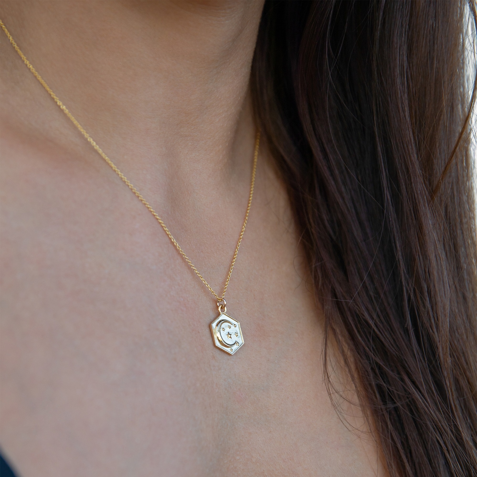 TALON JEWELRY moon and stars hexagon pendant