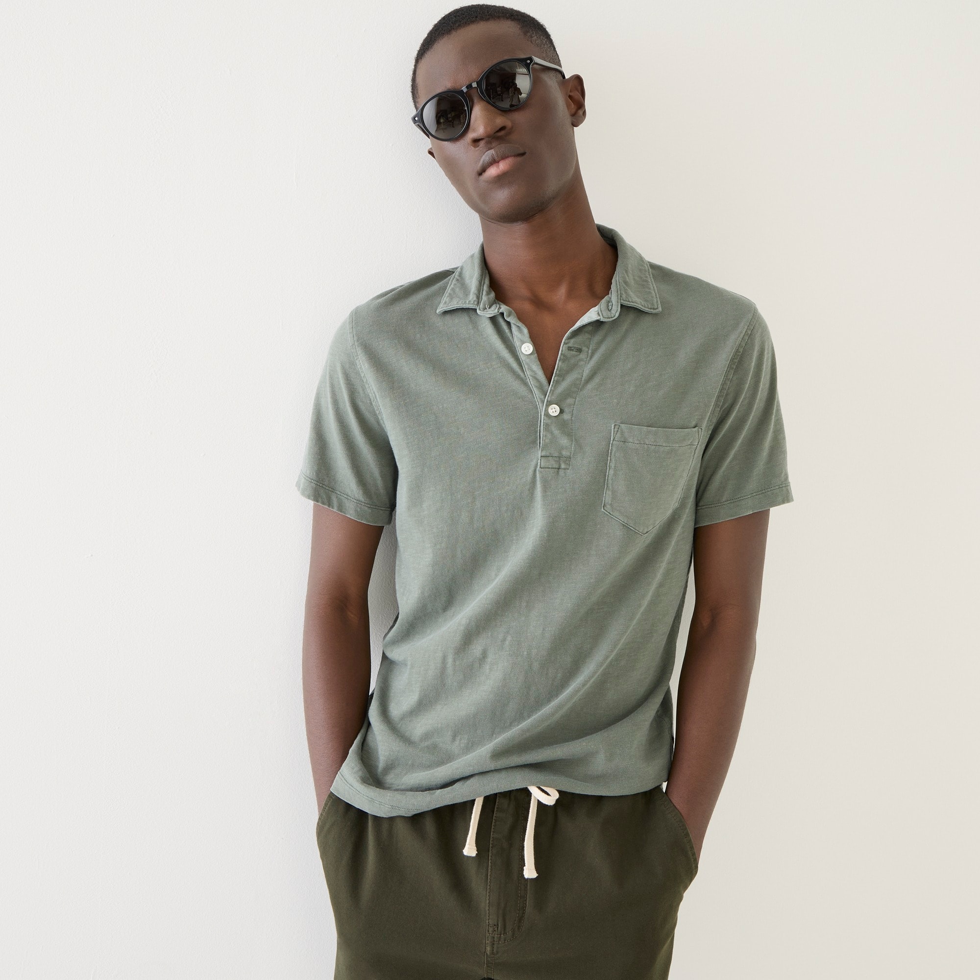 Garment-dyed slub cotton pocket polo shirt