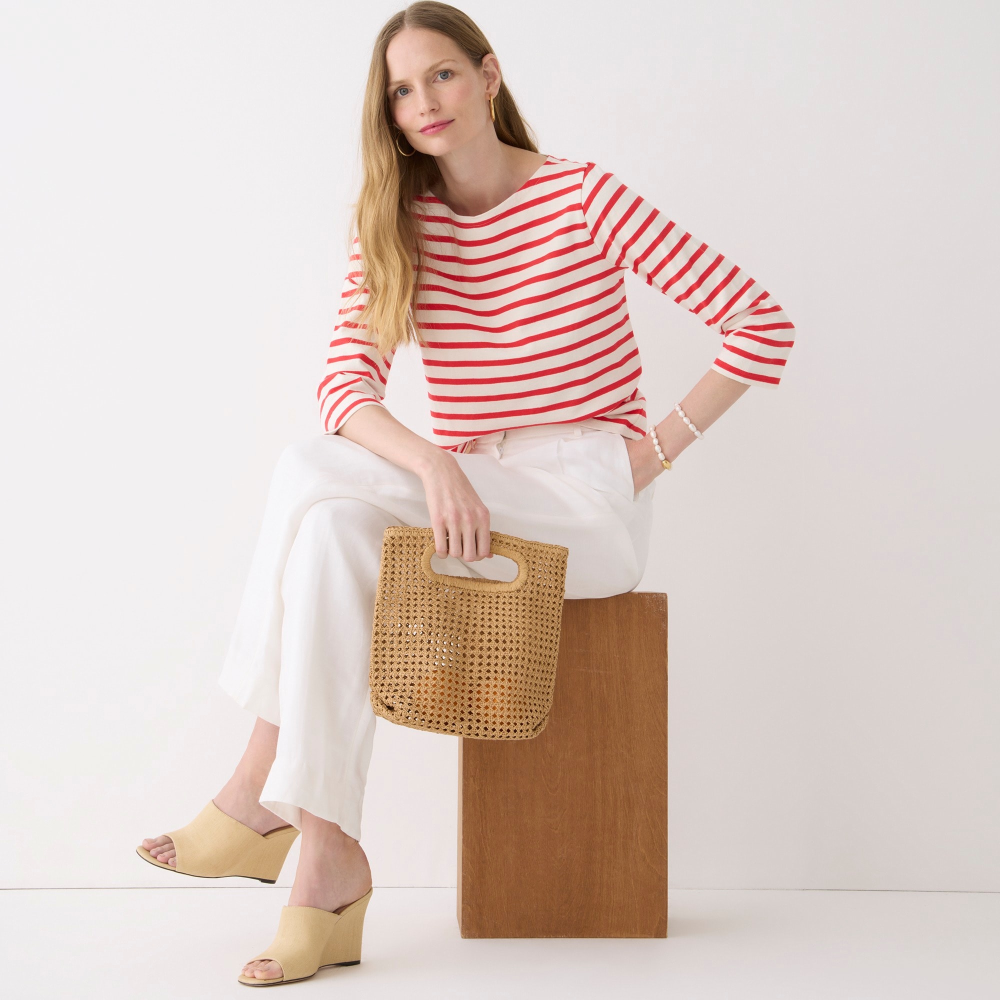 Classic-fit boatneck top in stripe