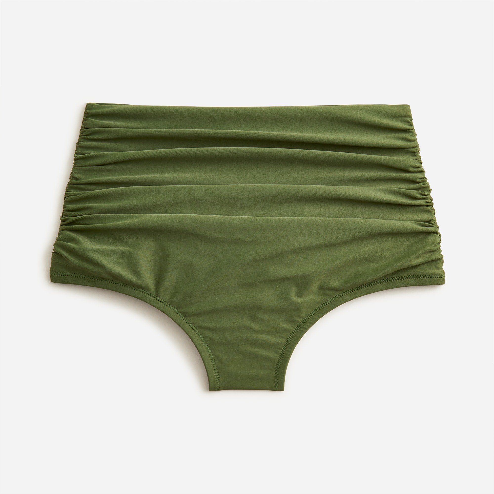 Ruched high-rise full-coverage bikini bottom