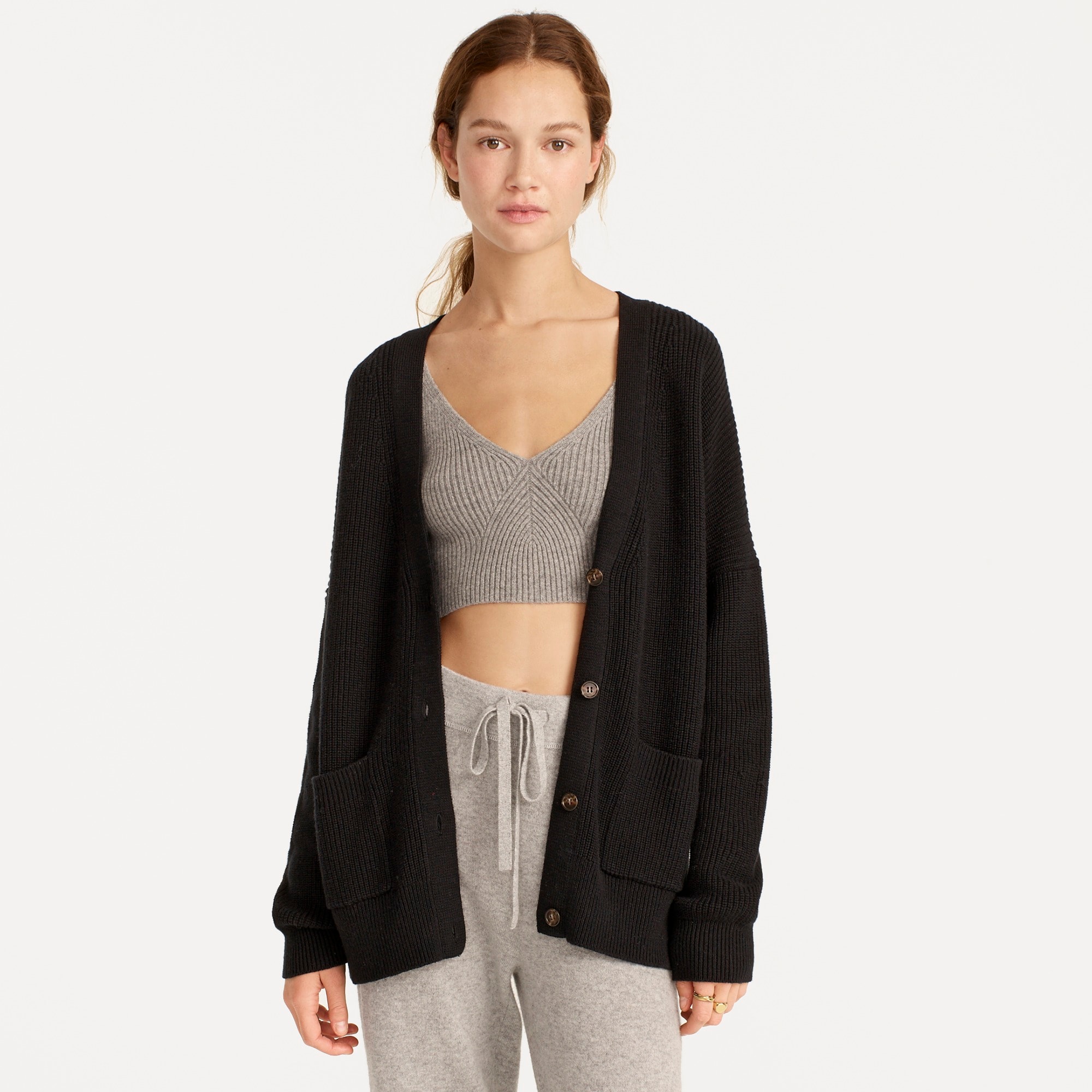 V-neck cotton-blend cardigan sweater