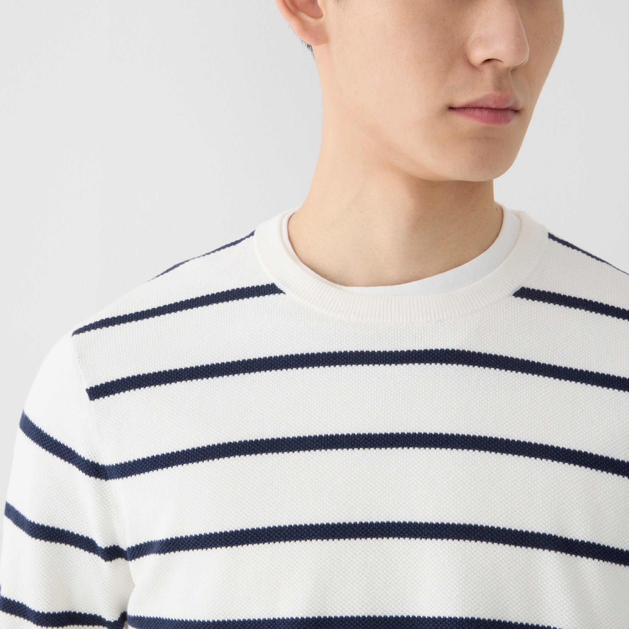 Cotton piqué-stitch sweater in stripe