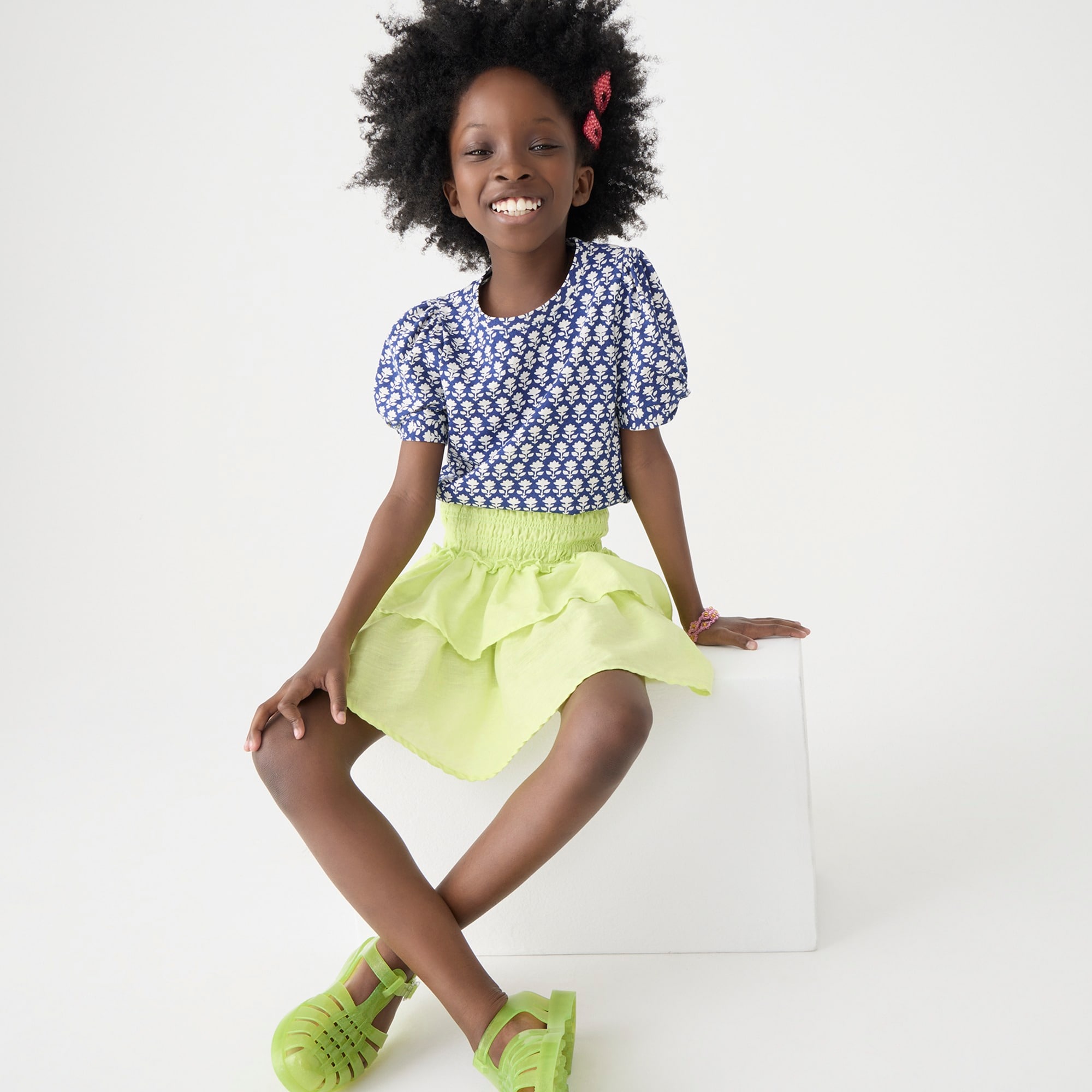 Girls' puff-sleeve T-shirt in broken-in jersey