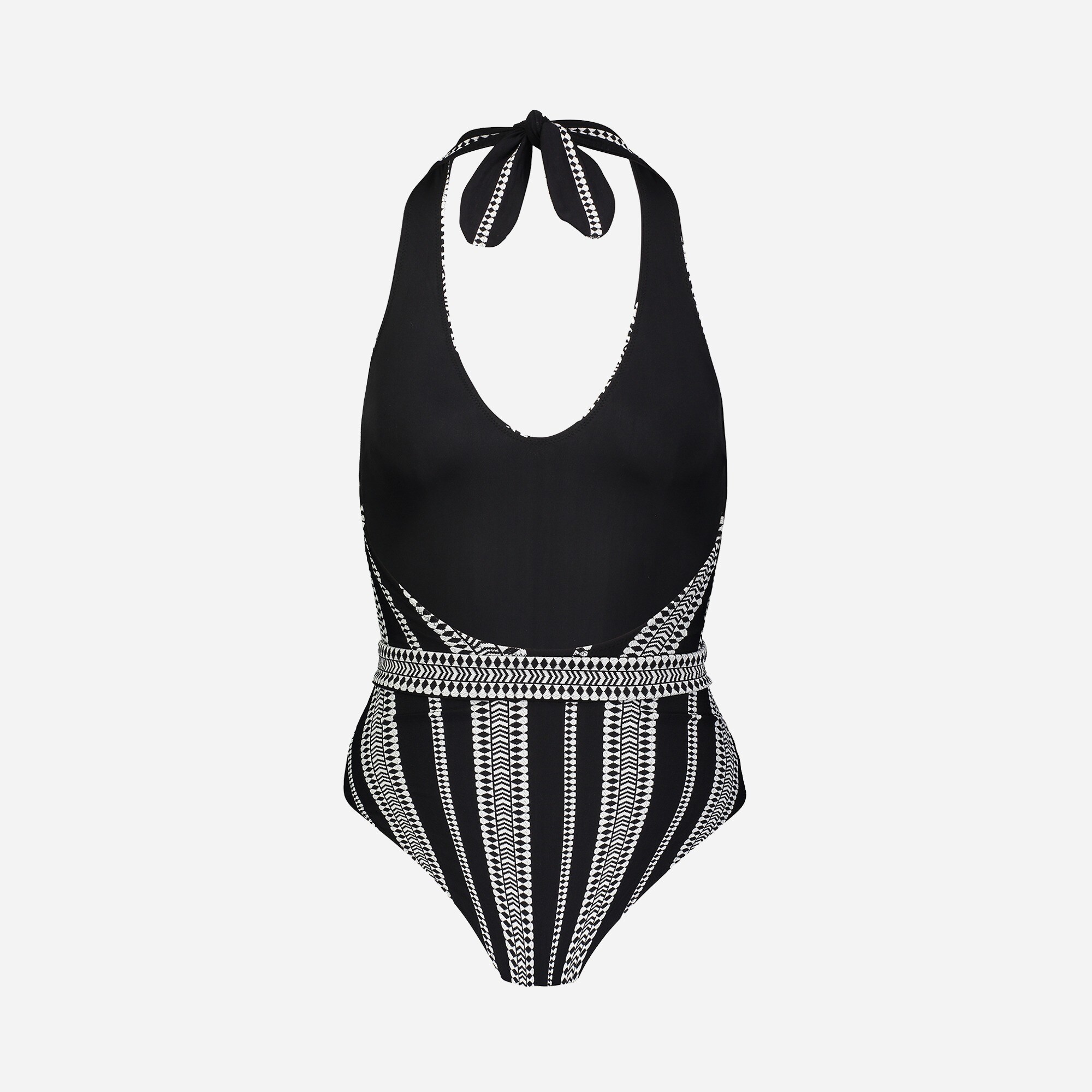 lemlem Luchia deep-V belted one-piece swimsuit