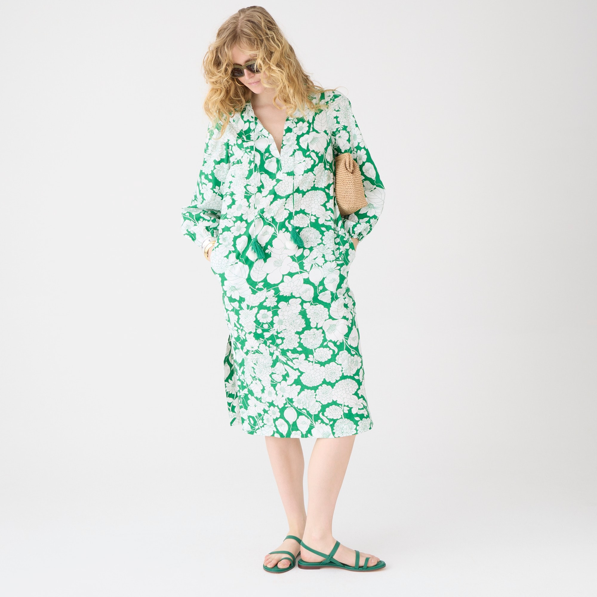 V-neck tunic dress in Kelly floral cotton poplin