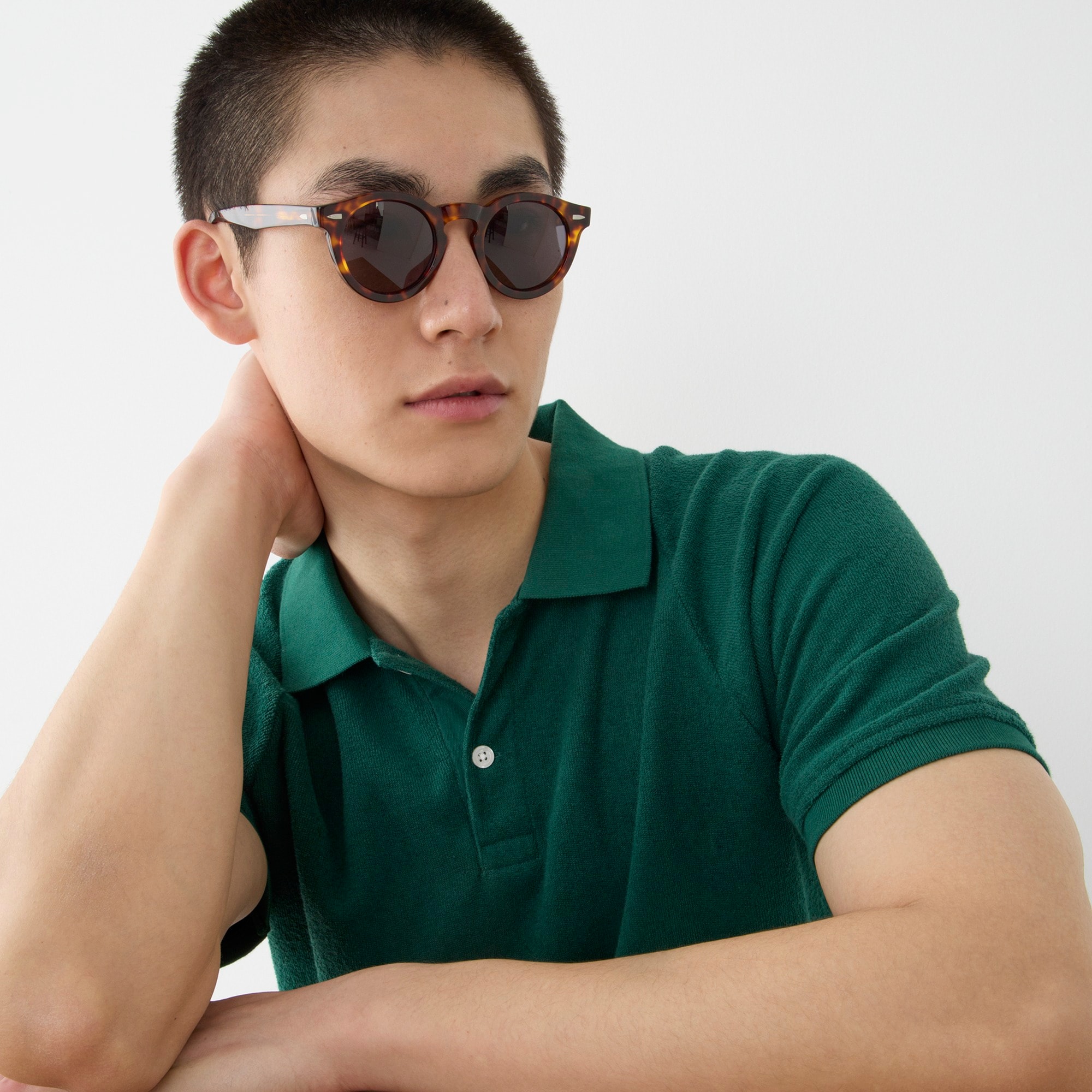 Raglan-sleeve terry polo shirt