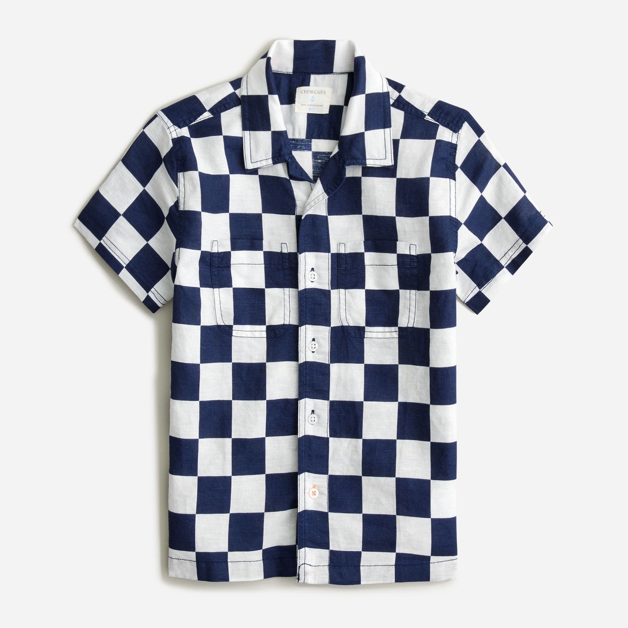 Kids' short-sleeve camp shirt in linen-cotton blend