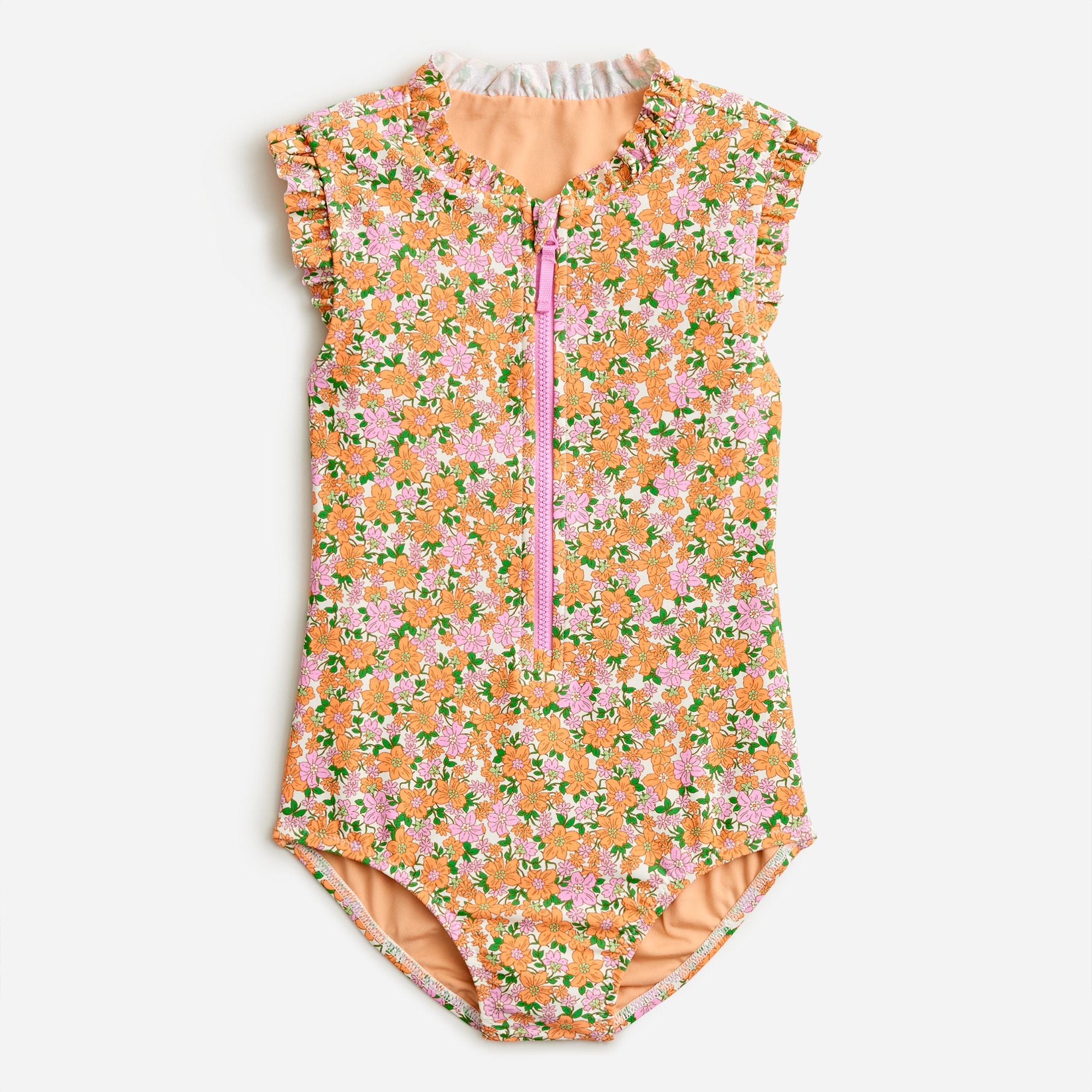 Girls zip-up one-piece swimsuit with UPF 50+