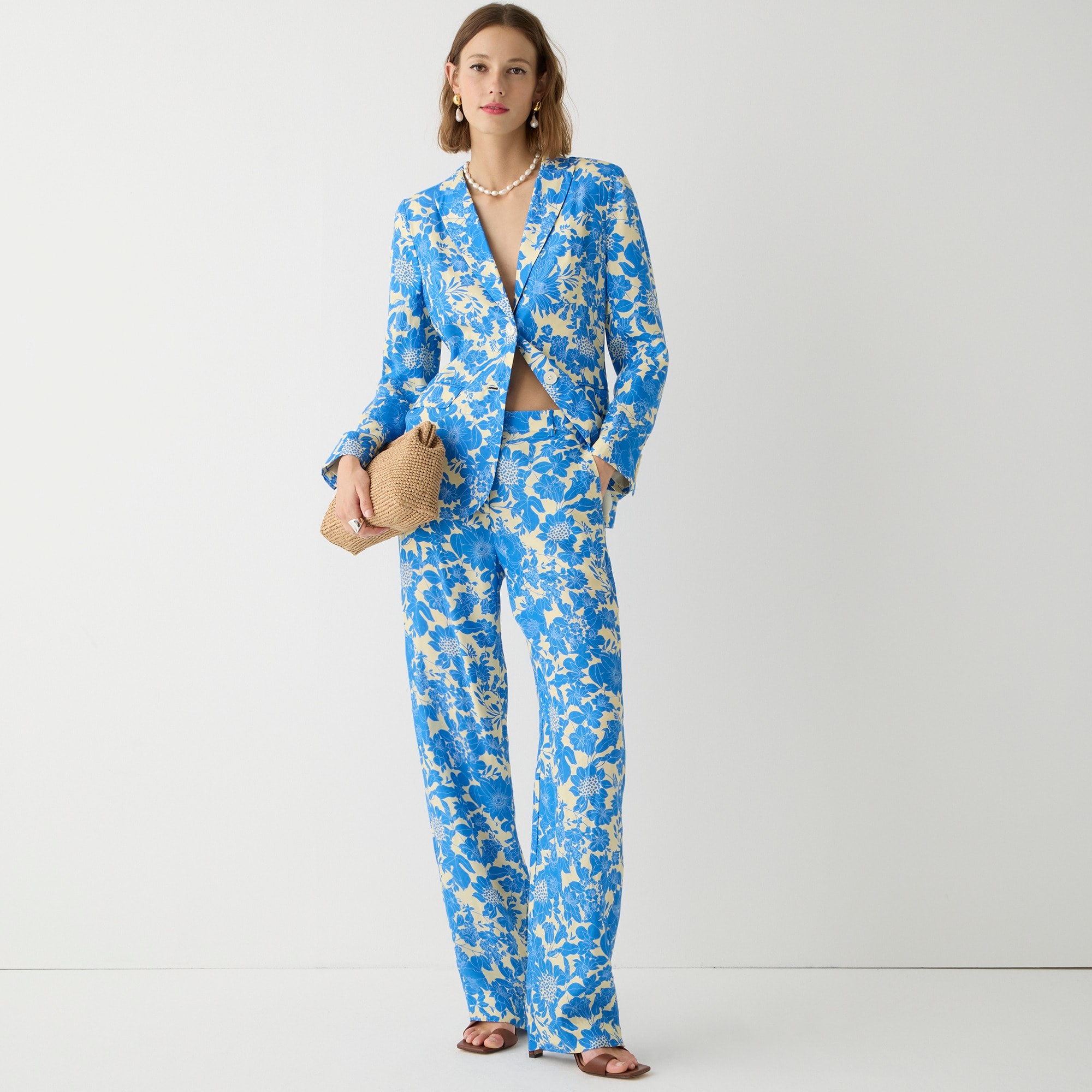 Drapey long Parke printed blazer in cupro blend