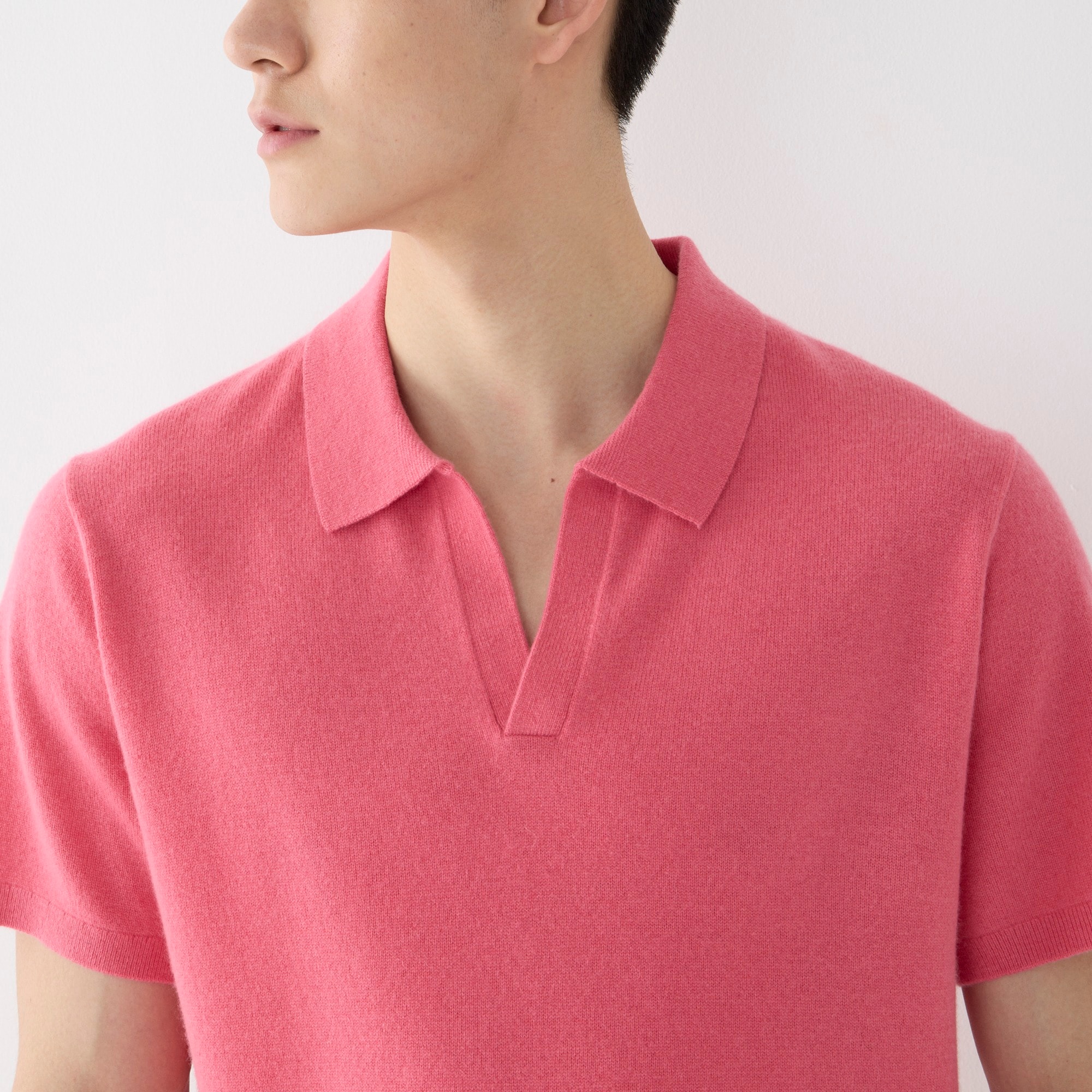 Cashmere short-sleeve johnny-collar sweater-polo