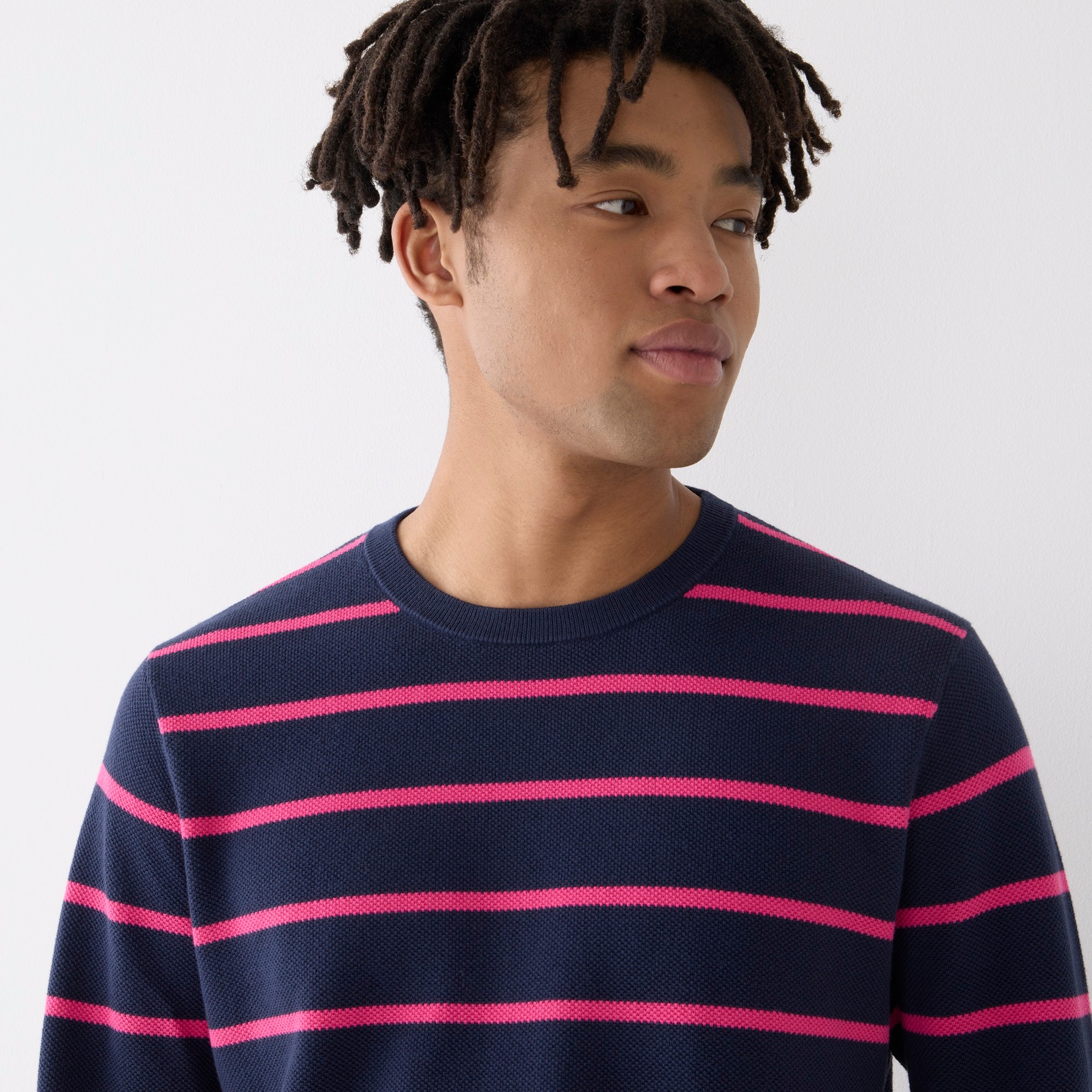 Cotton piqué-stitch sweater in stripe