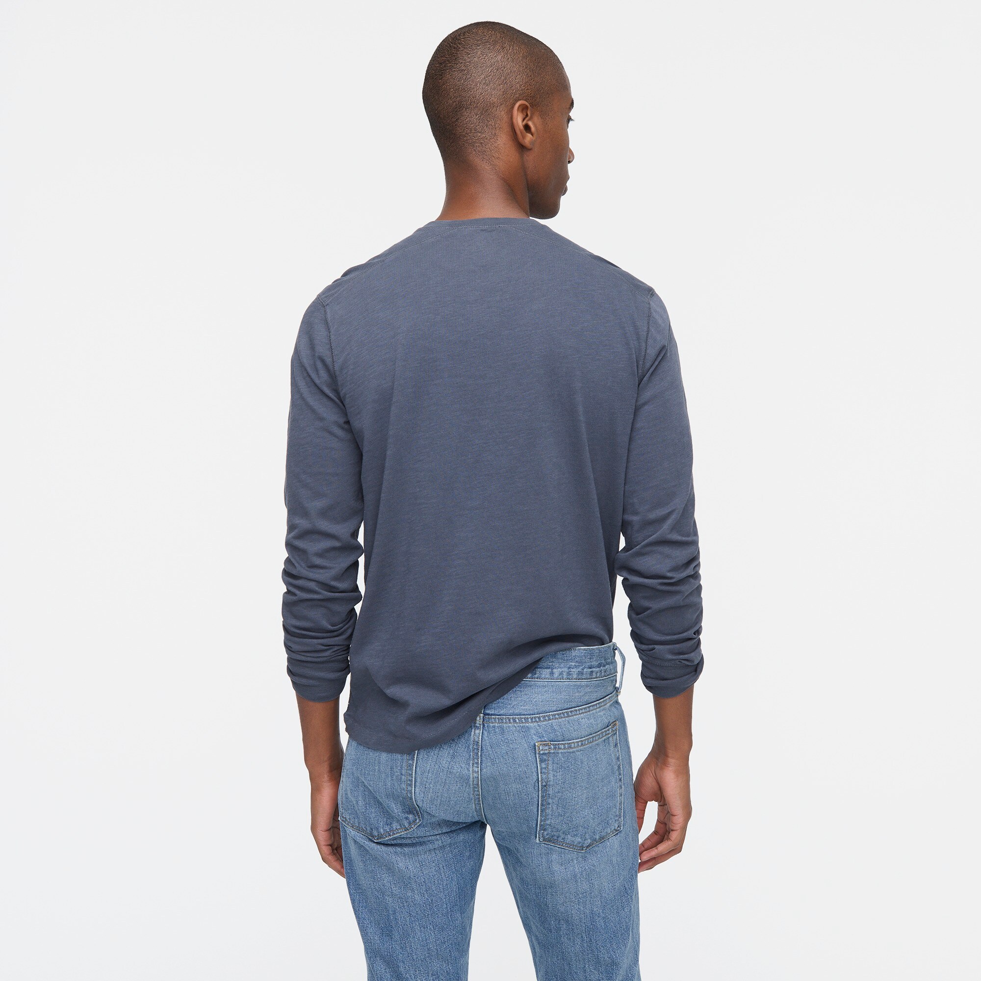 Garment-dyed slub cotton henley