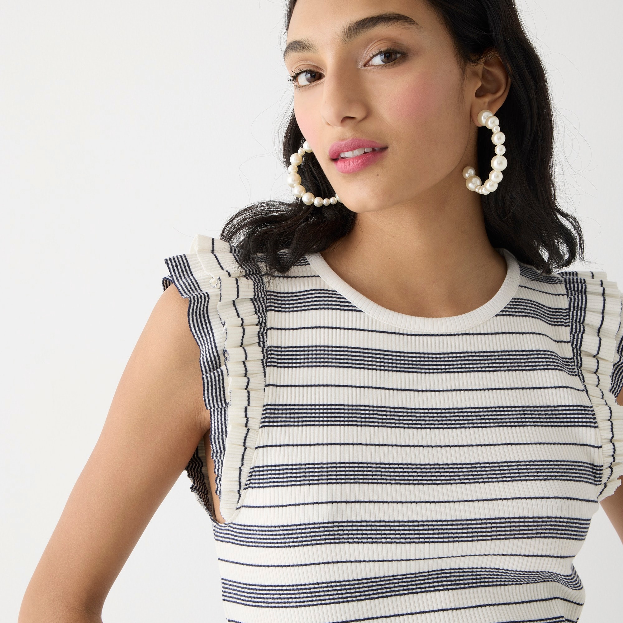Vintage rib ruffle-sleeve shirt in stripe