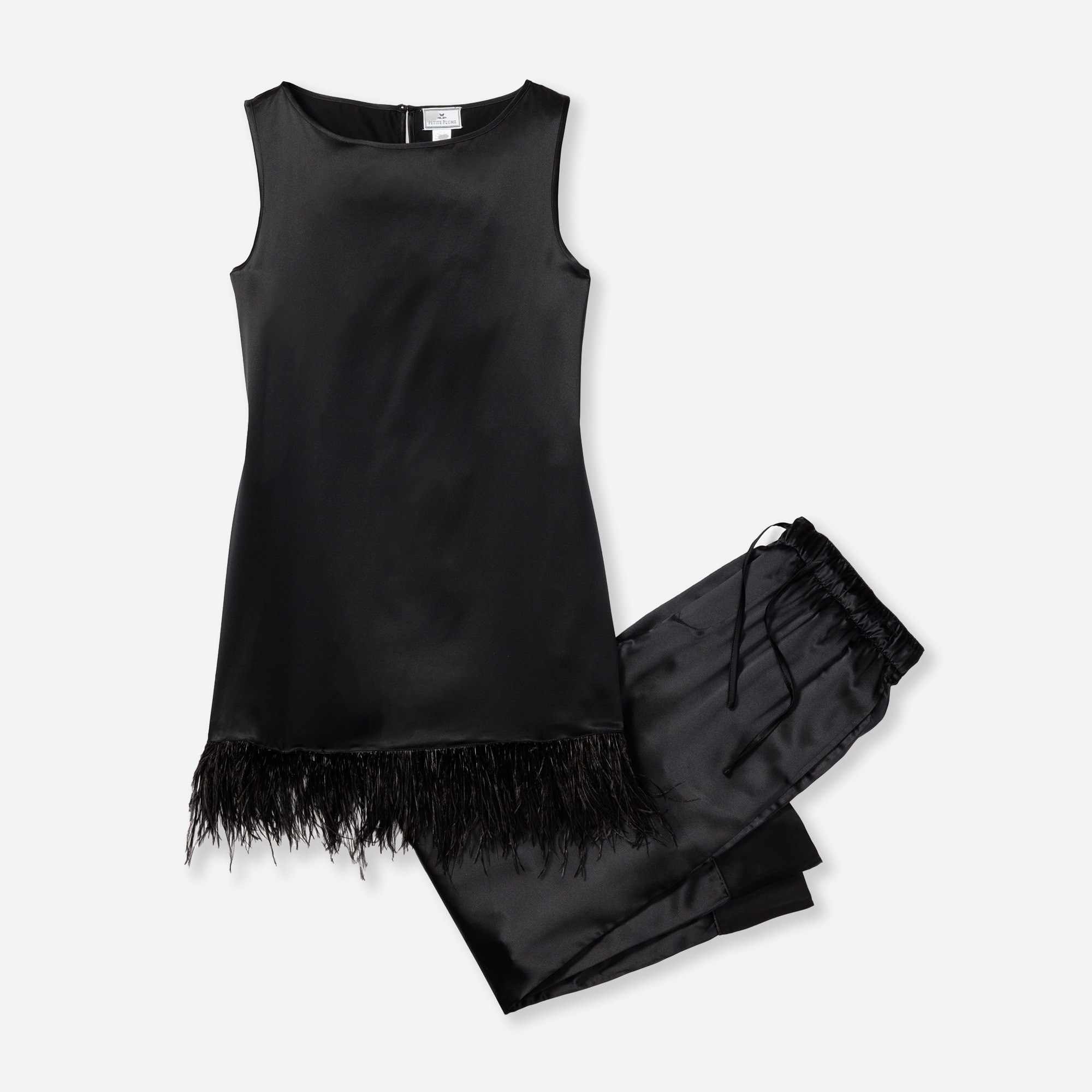 Petite Plume women's silk tunic set with feathers