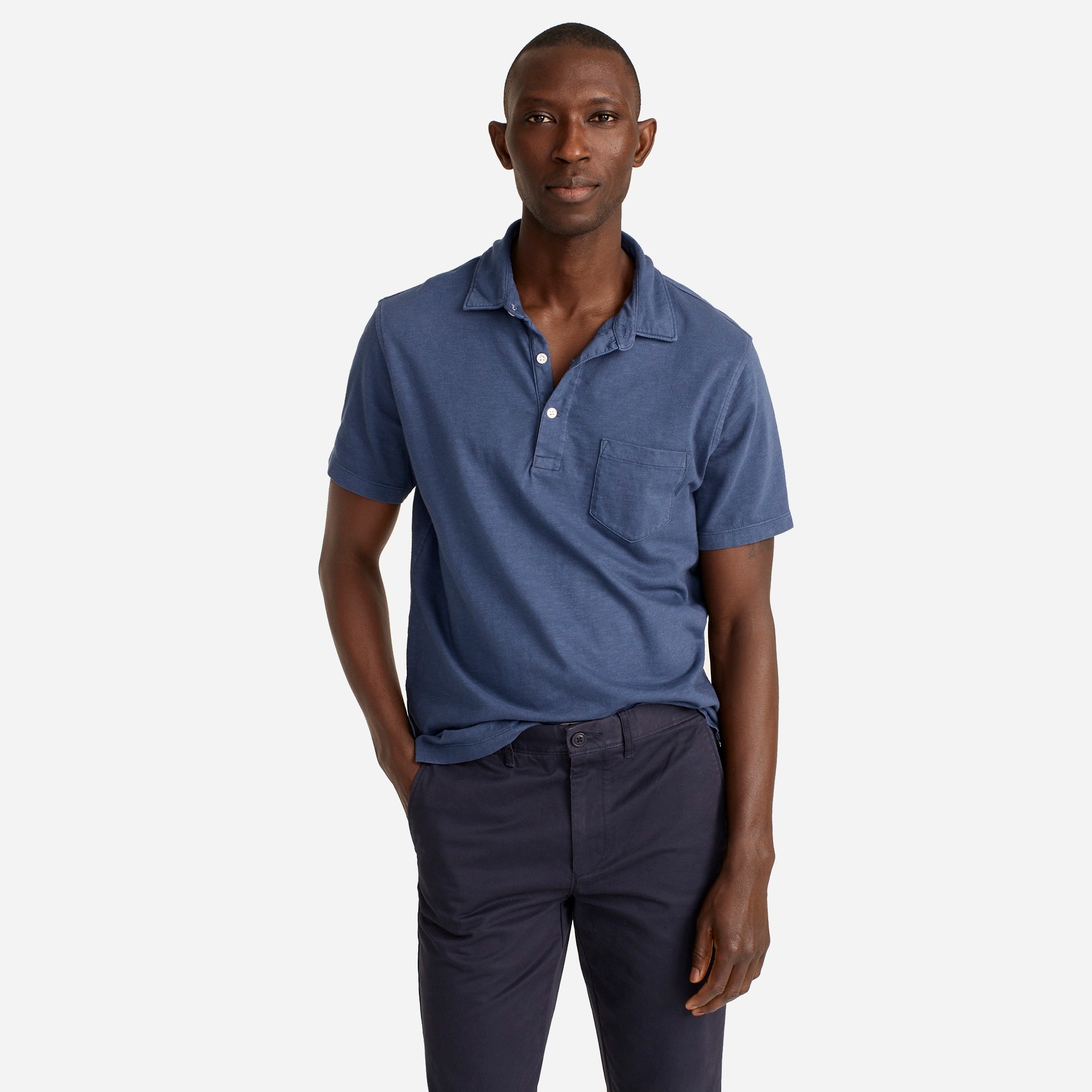 Garment-dyed slub cotton pocket polo shirt