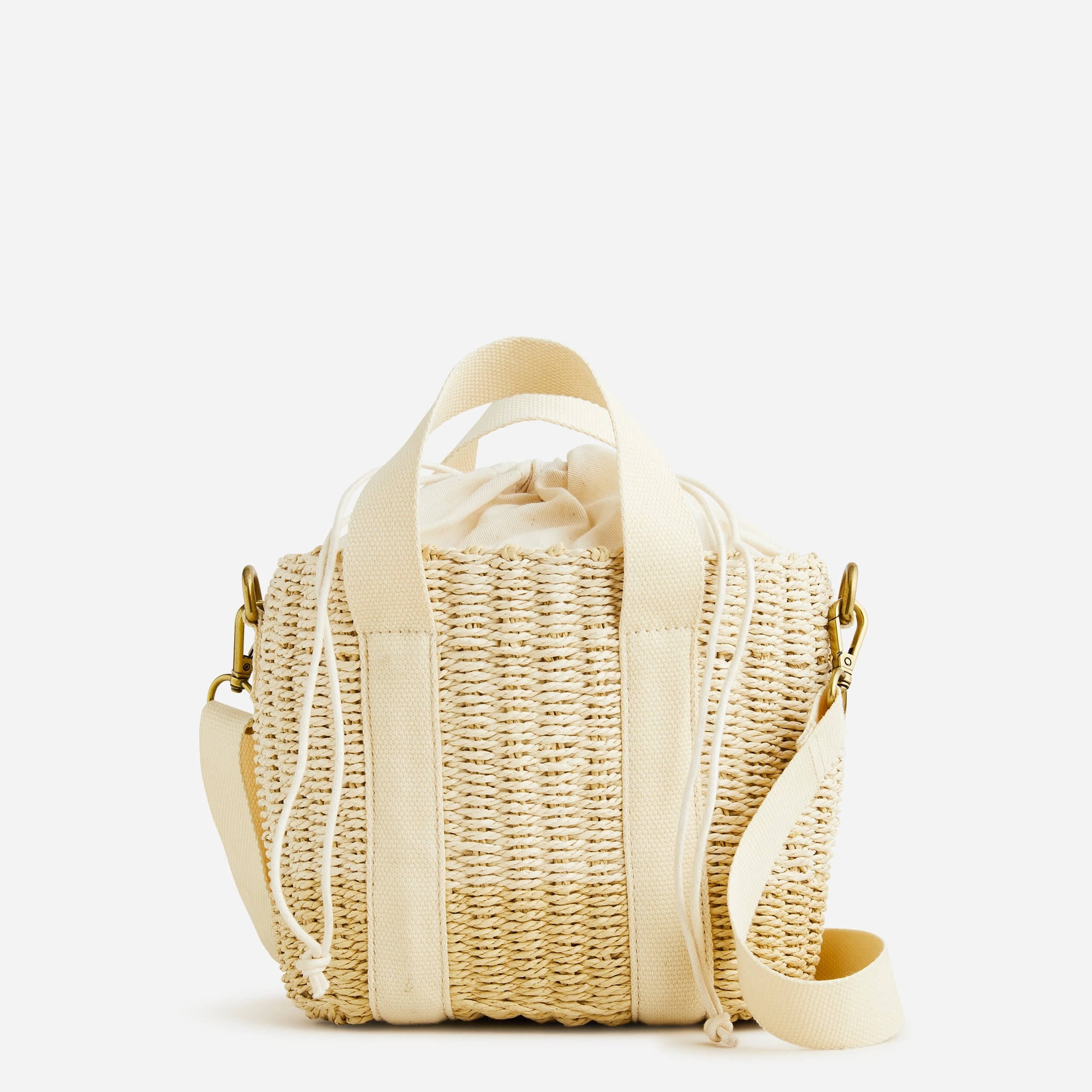 Small Montauk tote in straw with crossbody strap