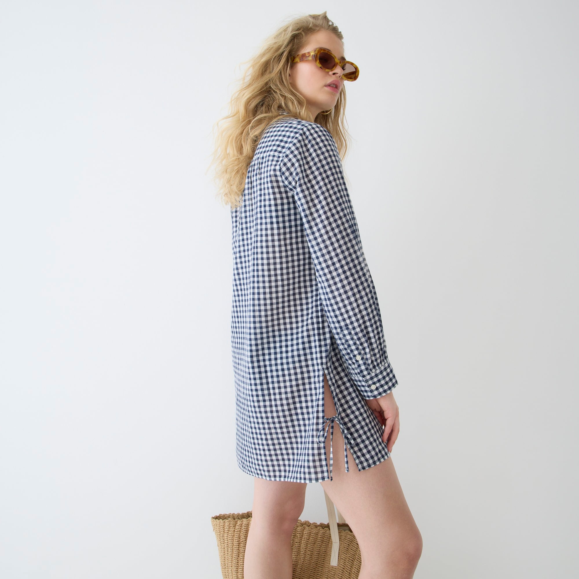 Cotton voile tunic cover-up in gingham