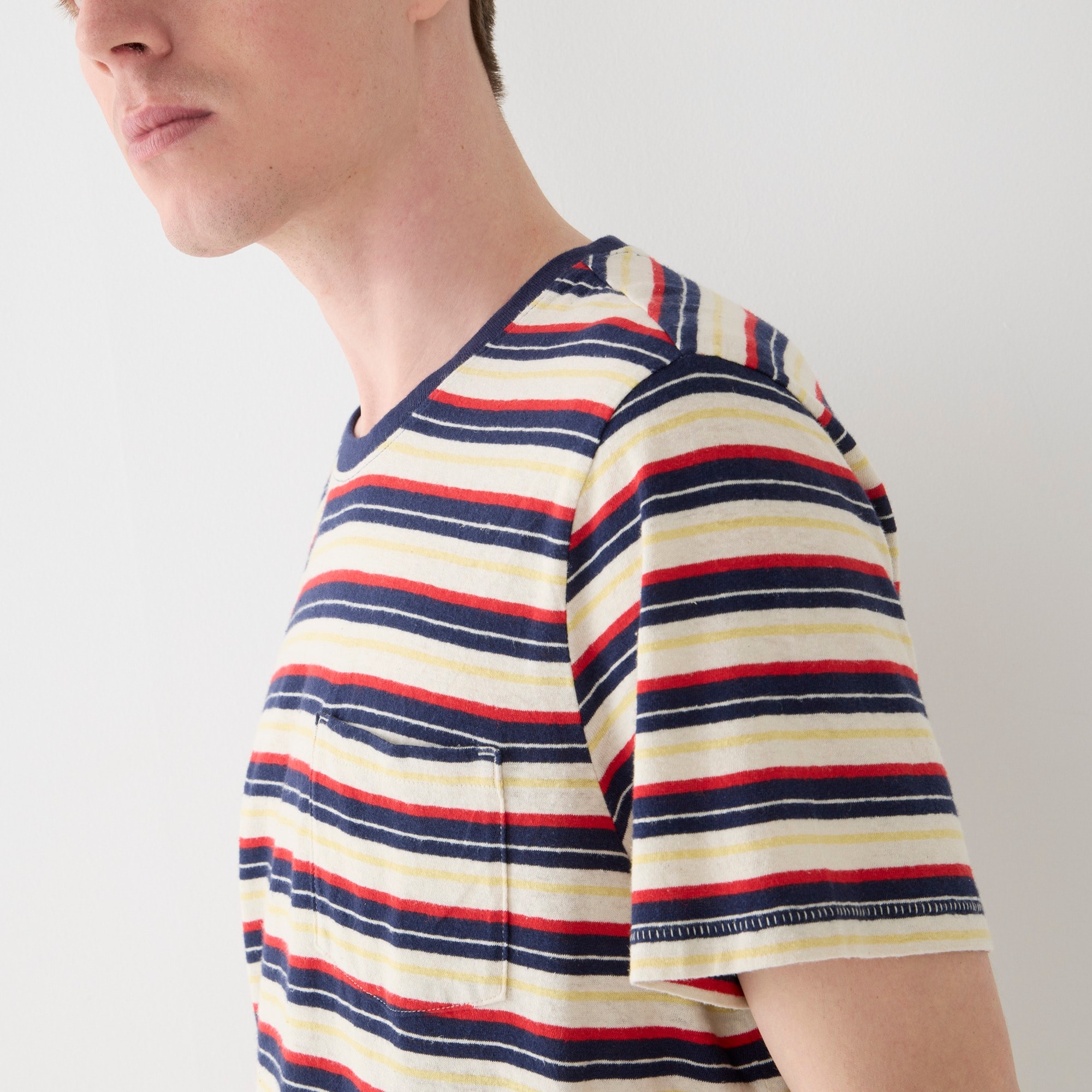 Hemp-organic cotton-blend pocket T-shirt in stripe
