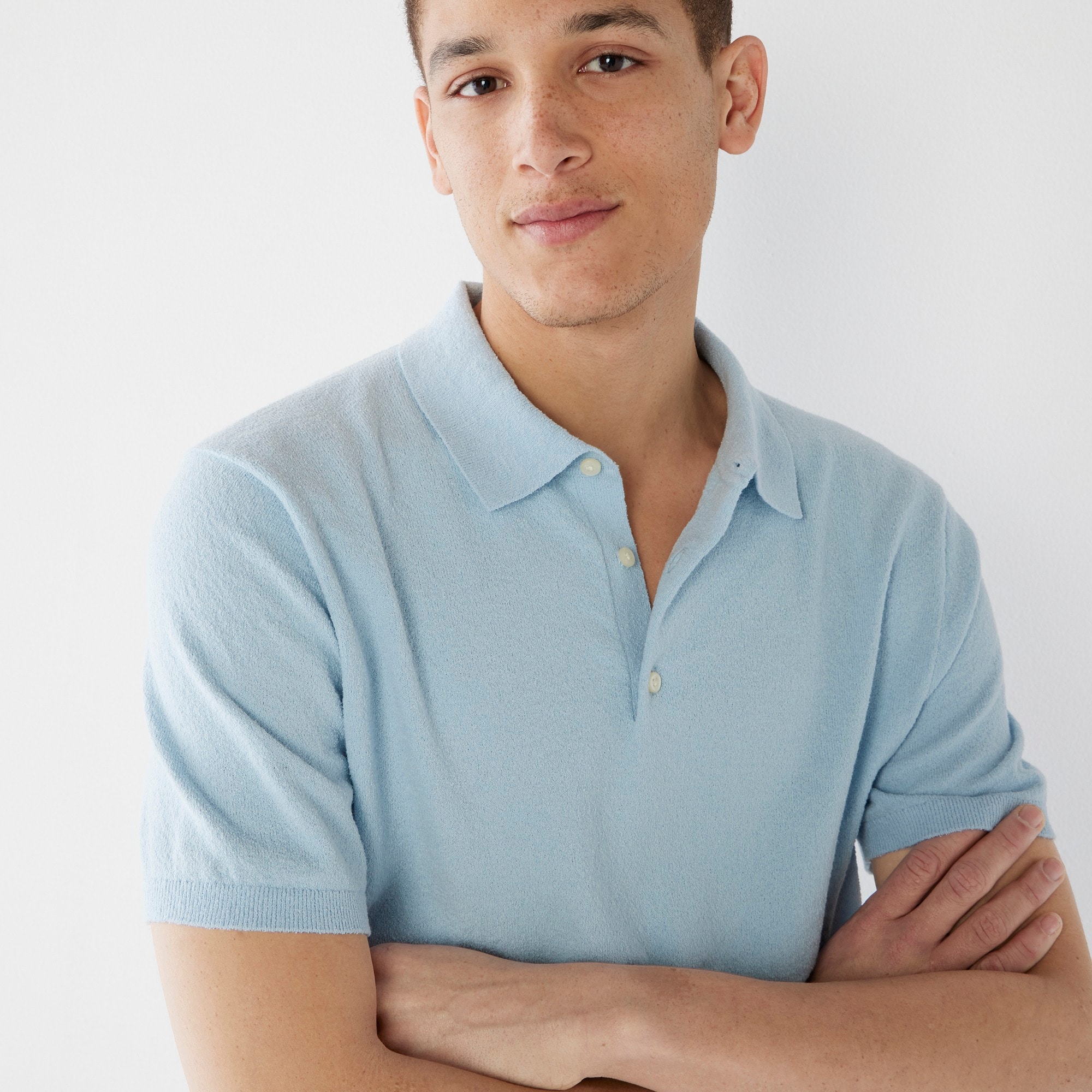 Organic cotton-blend bouclé short-sleeve sweater-polo