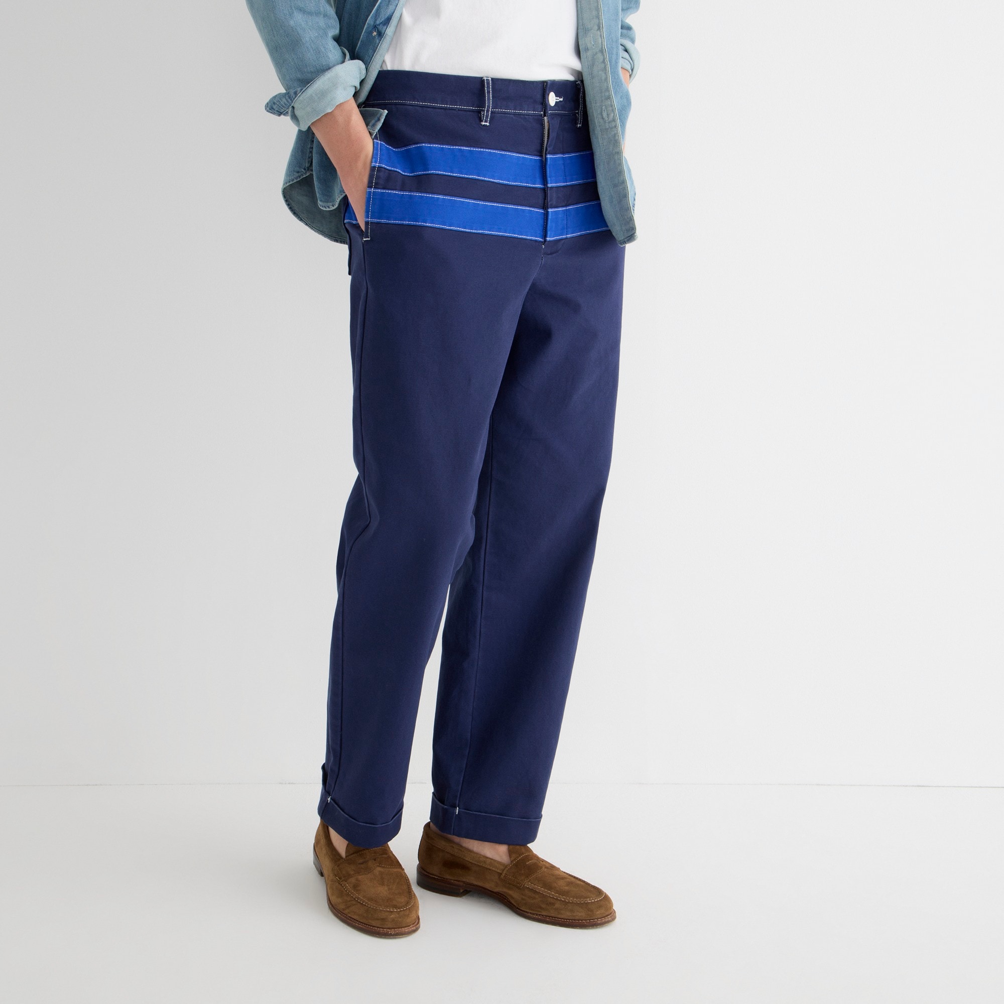 Cotton canvas sailing pant with applied stripe