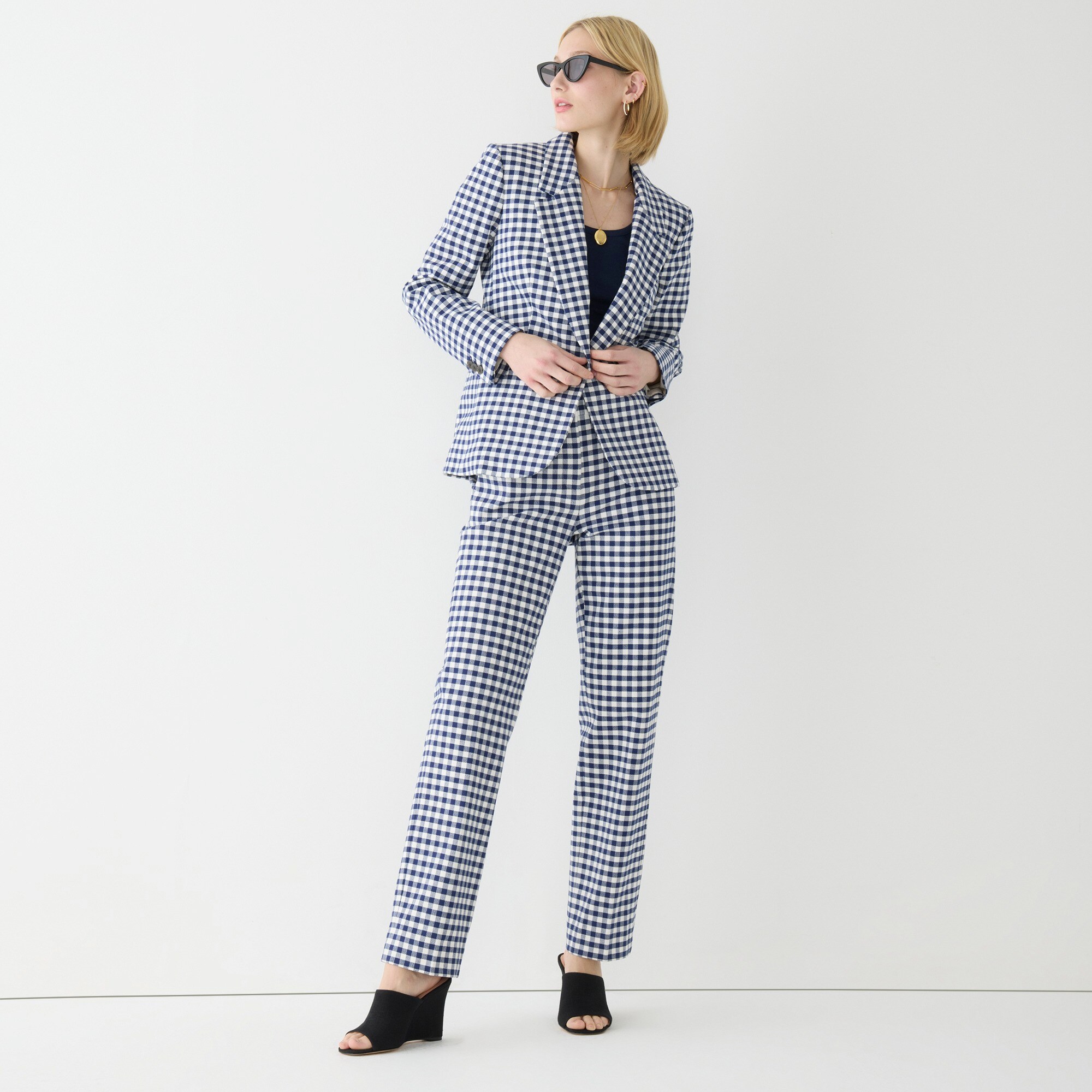 Parke blazer in gingham bi-stretch cotton blend