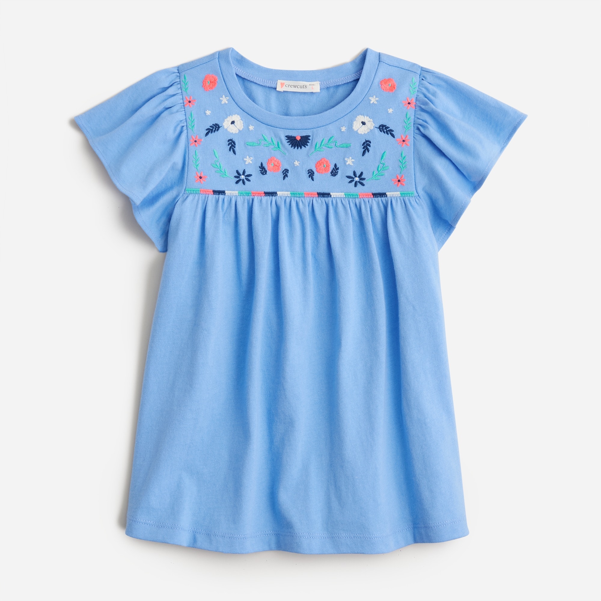 Girls' embroidered flutter-sleeve T-shirt