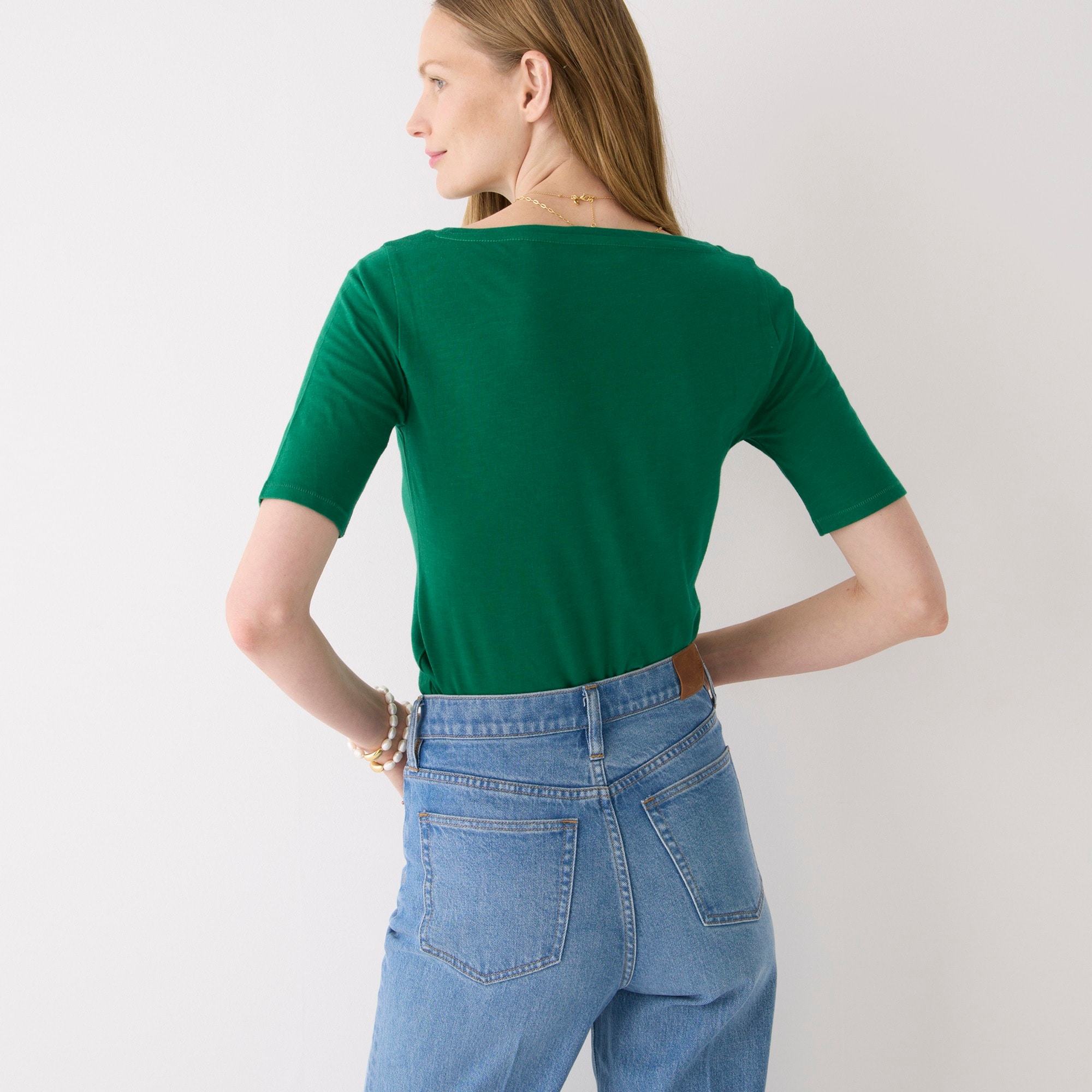Organic slub cotton elbow-sleeve T-shirt