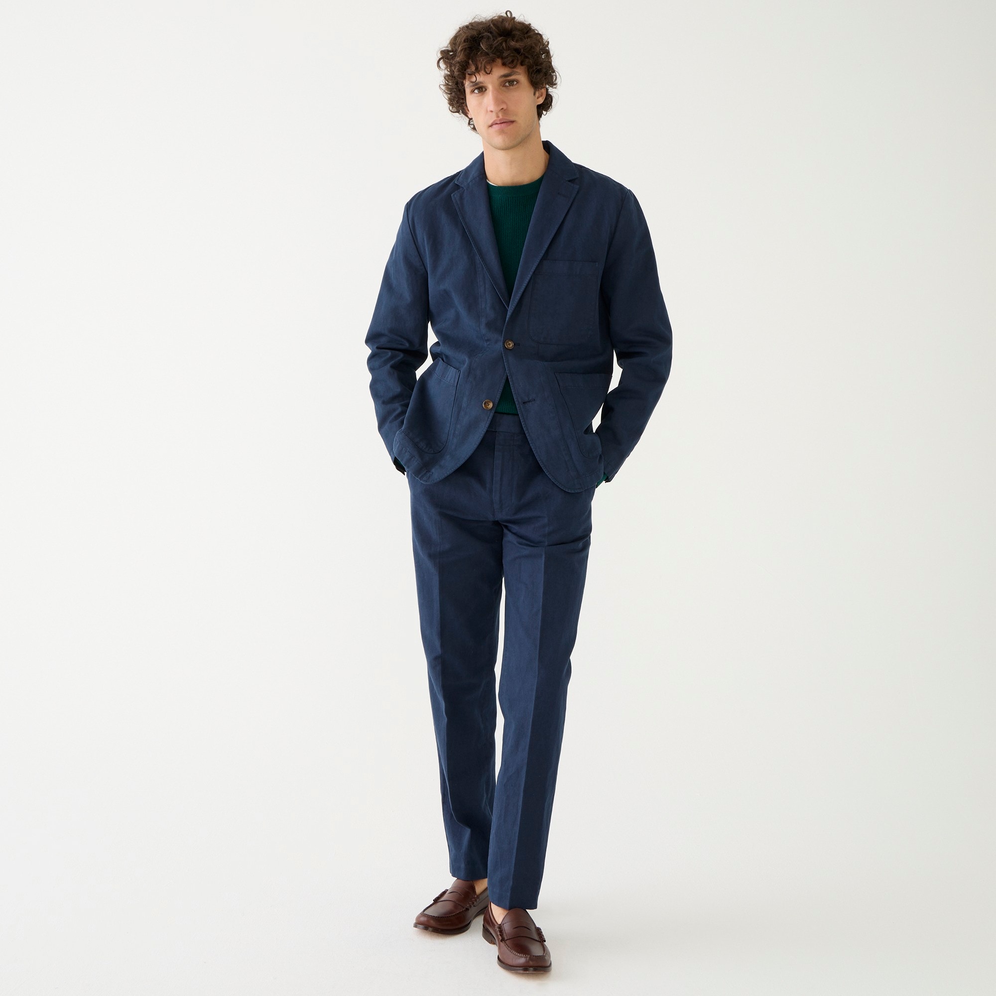 Garment-dyed cotton-linen blend chino suit jacket