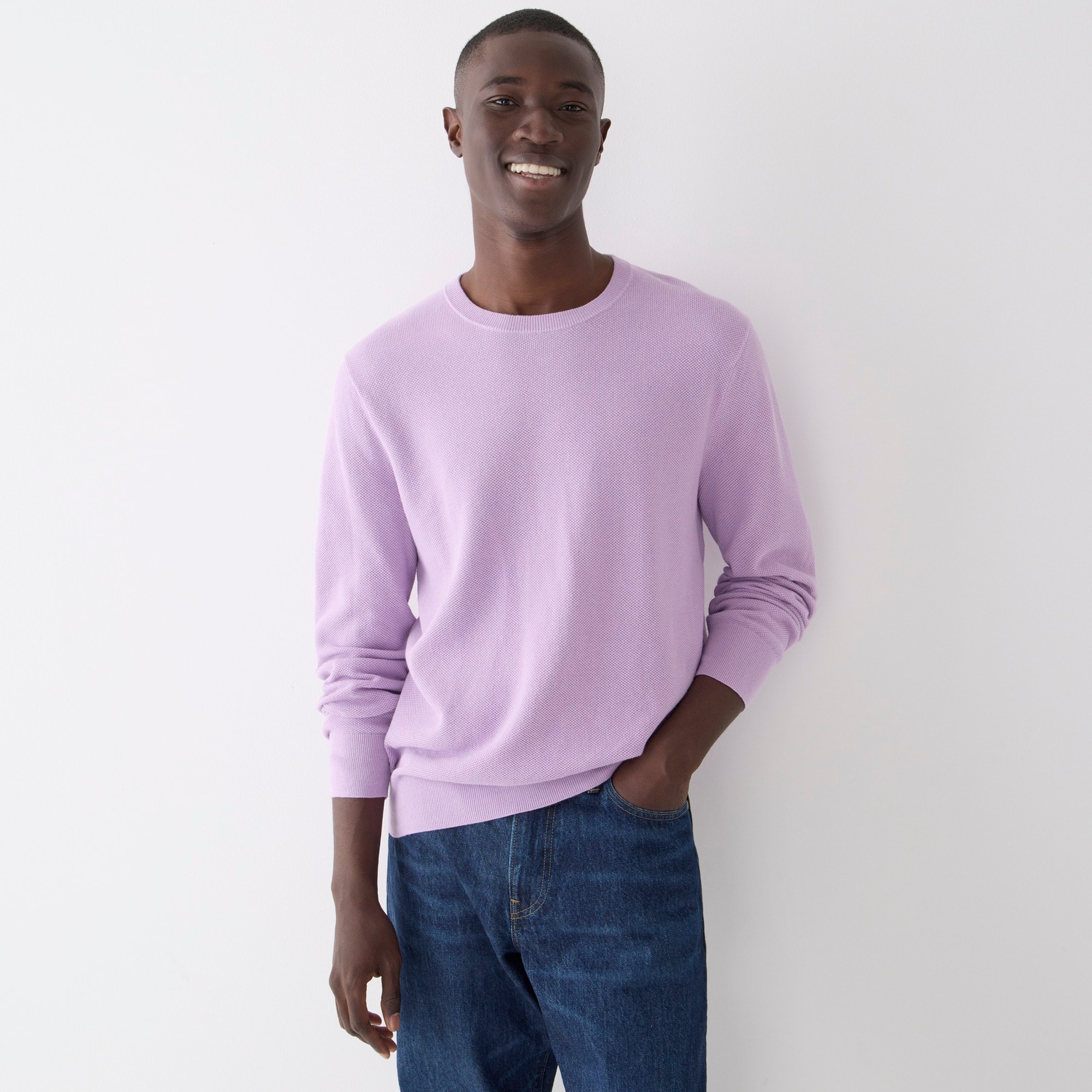 Cotton piqué-stitch crewneck sweater